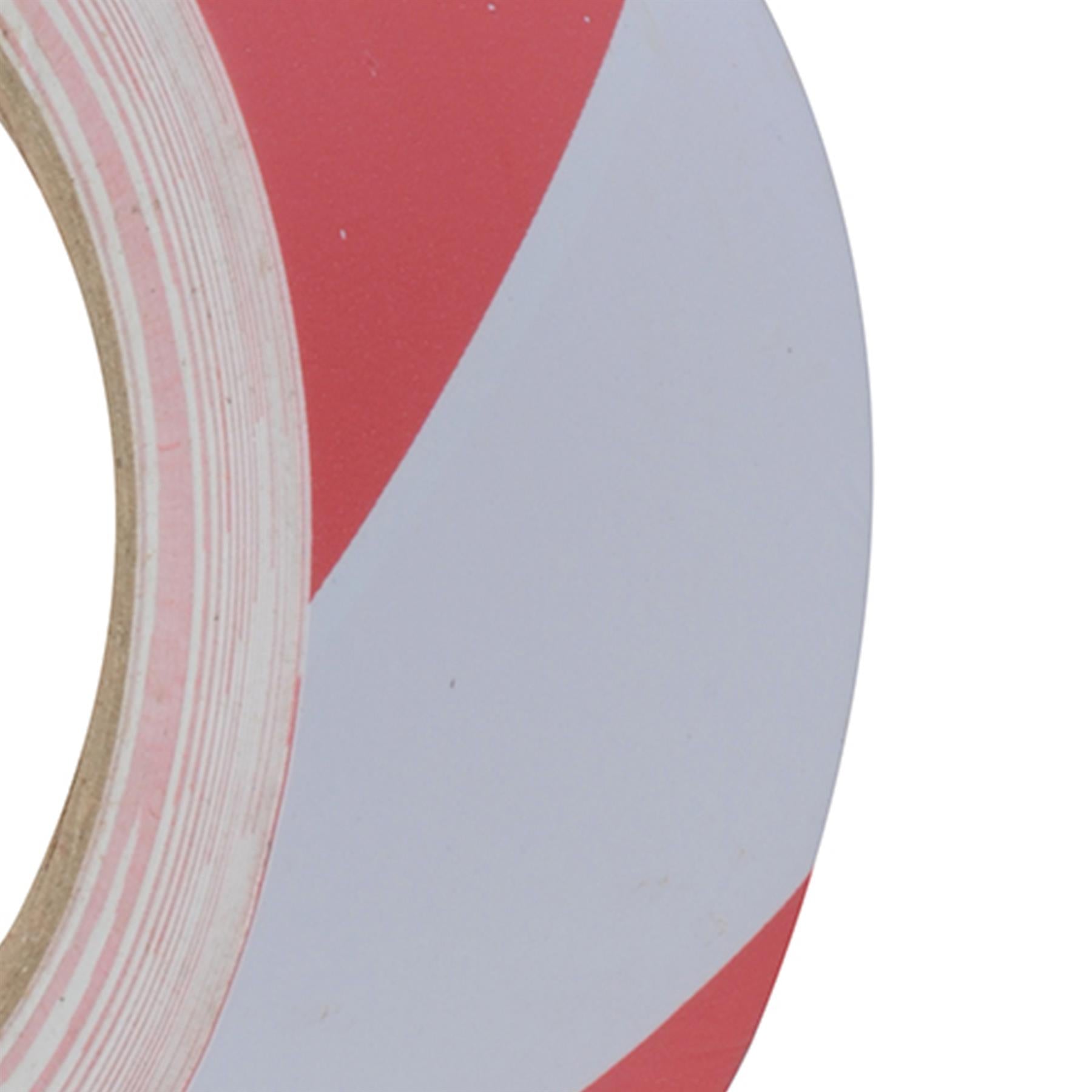 Hazard Tape - 50mm X 33M Red/White Pvc Carrier & Rubber Adhesive Solvent Resist