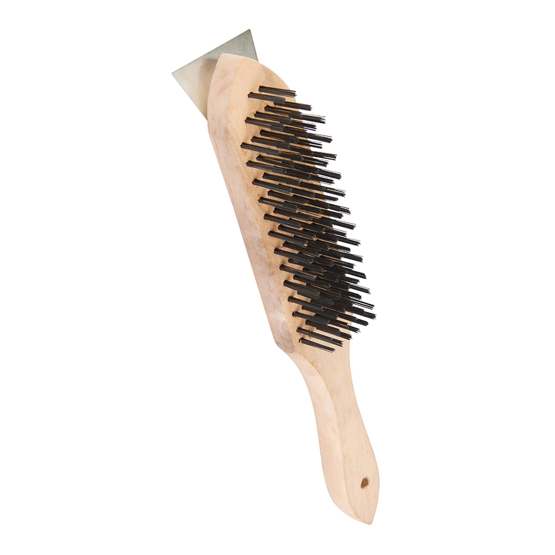 Wooden Wire Brush & Scraper 6 Row Wooden Handle With Scraper Heavy Duty