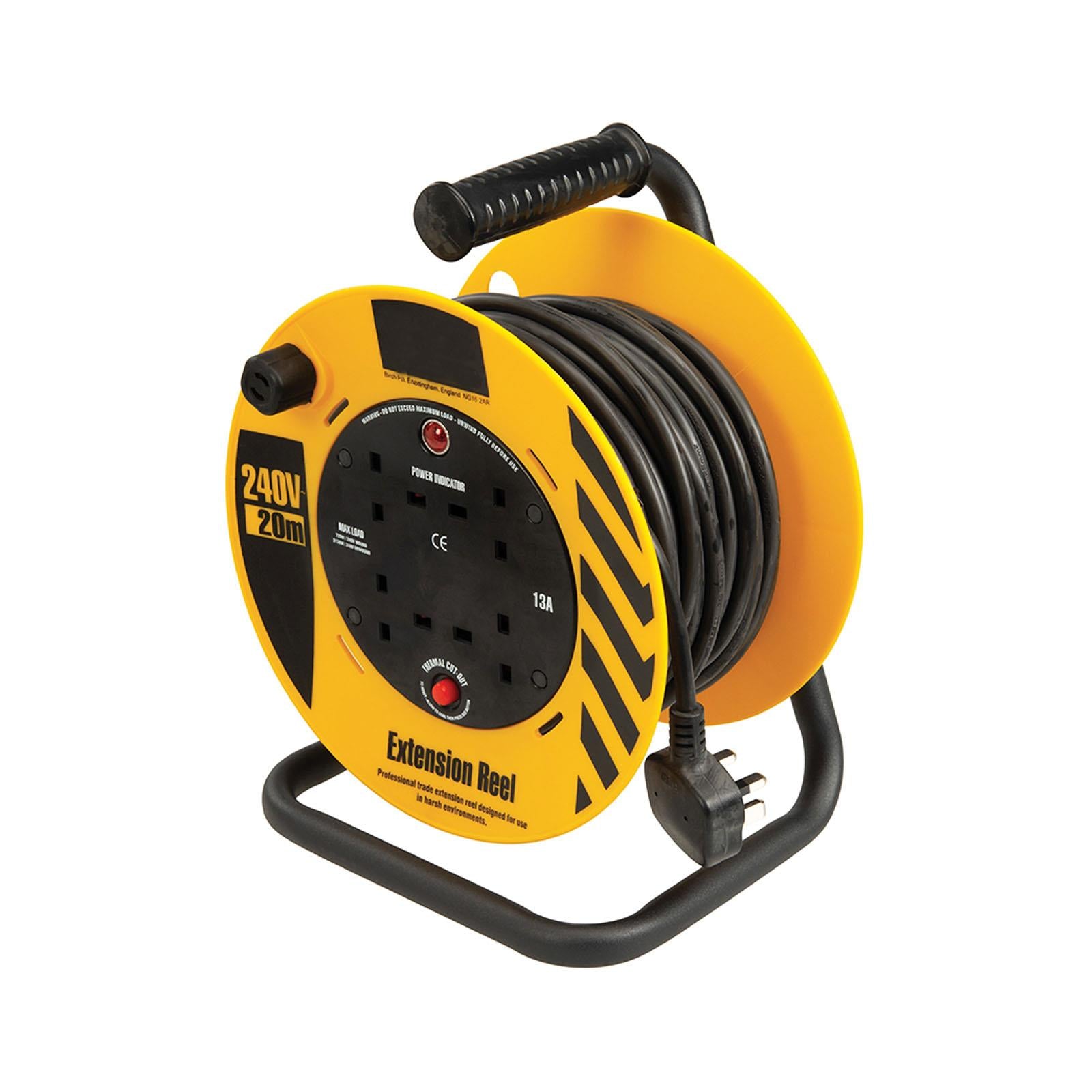 240V 13A Cable Reel 20m 4 Way Lightweight 3 Core Cable Strong Steel Secure Base