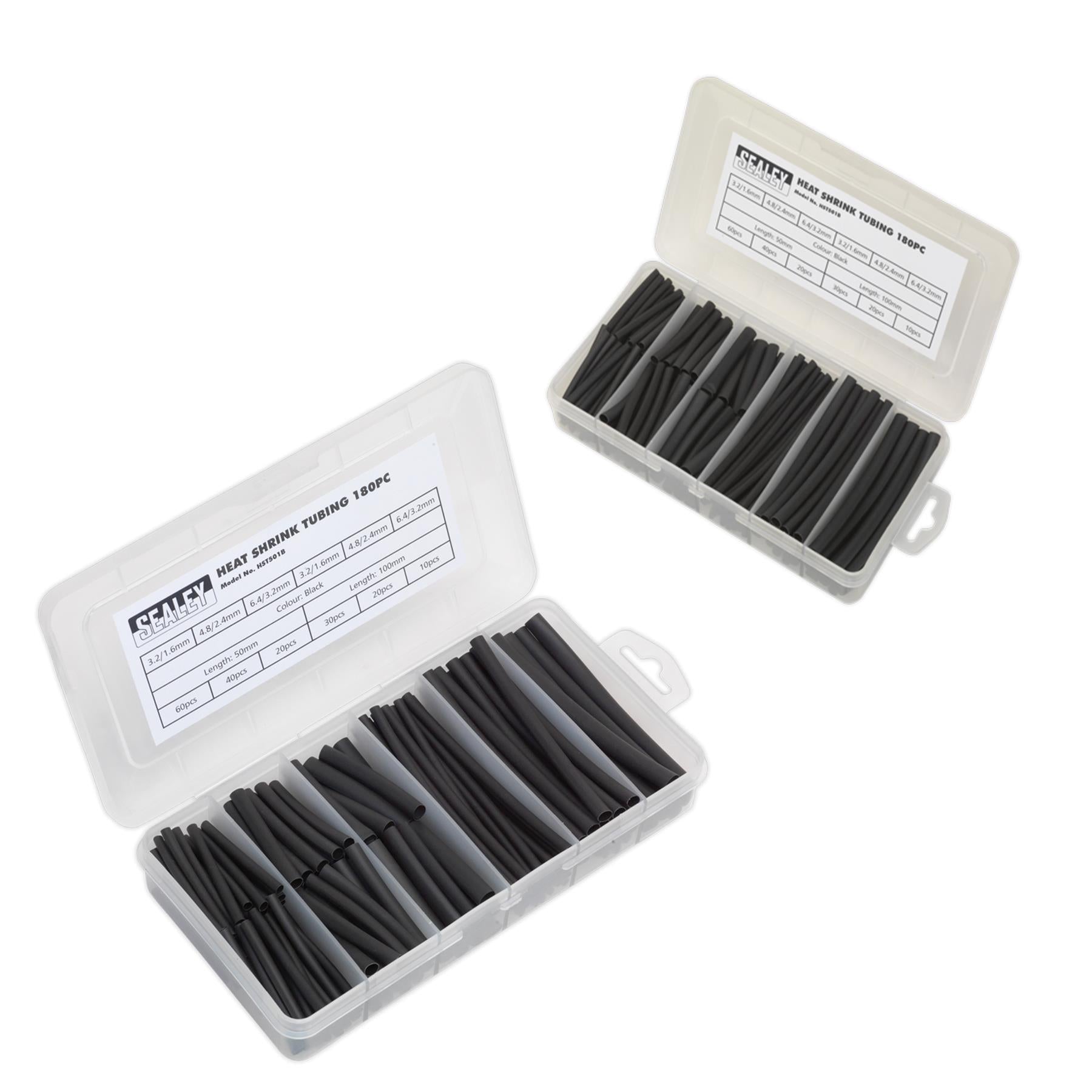 Sealey Heat Shrink Tubing Assortment 180pc 50 & 100mm Black