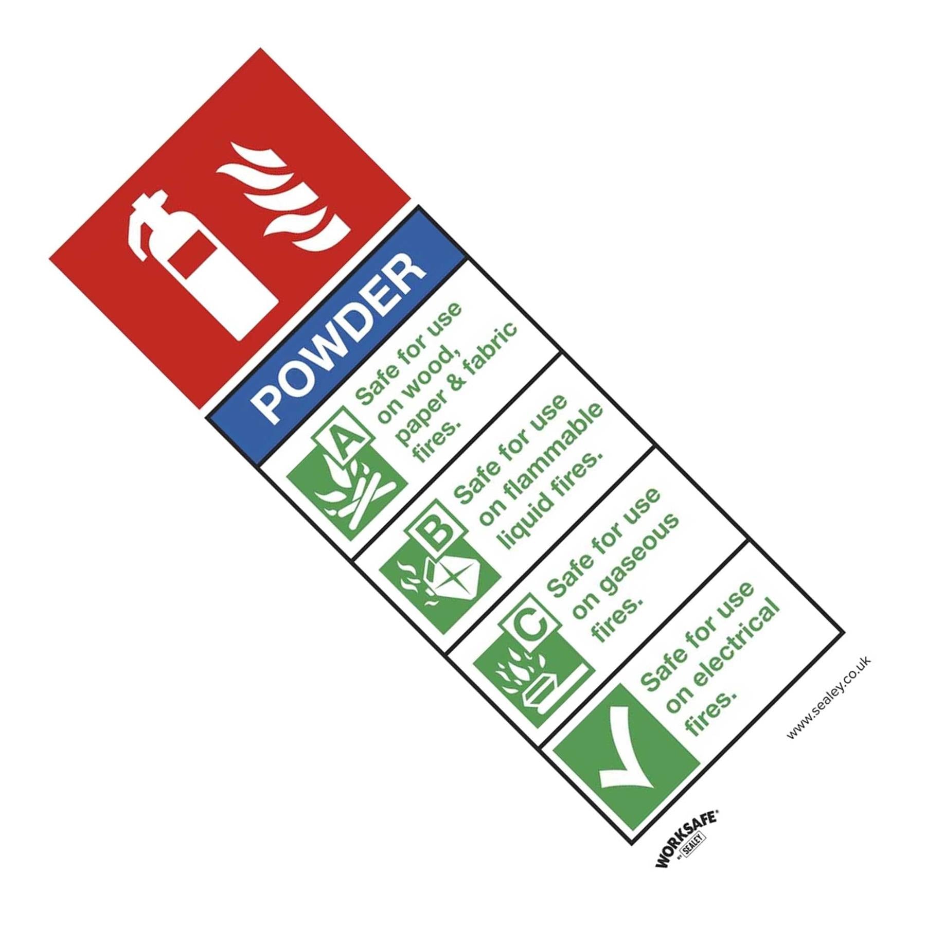 Sealey Safe Conditions Safety Sign - Powder Fire Extinguisher - Self-Adhesive Vinyl - Pack of 10