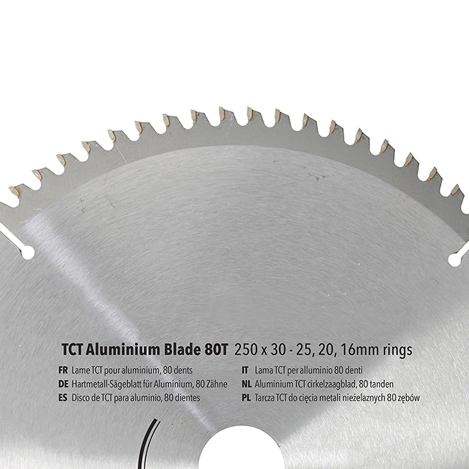 250mm 80T Aluminium Circular Saw Blade 30mm Bore 25mm 20mm 16mm Rings Mitre 10"