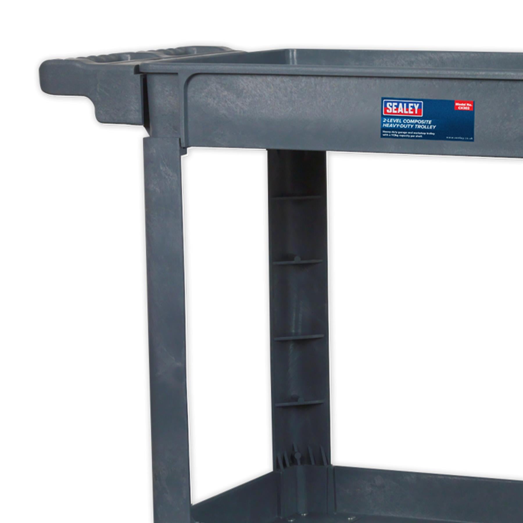Sealey Trolley 2-Level Composite Heavy-Duty 113kg capacity per shelf.