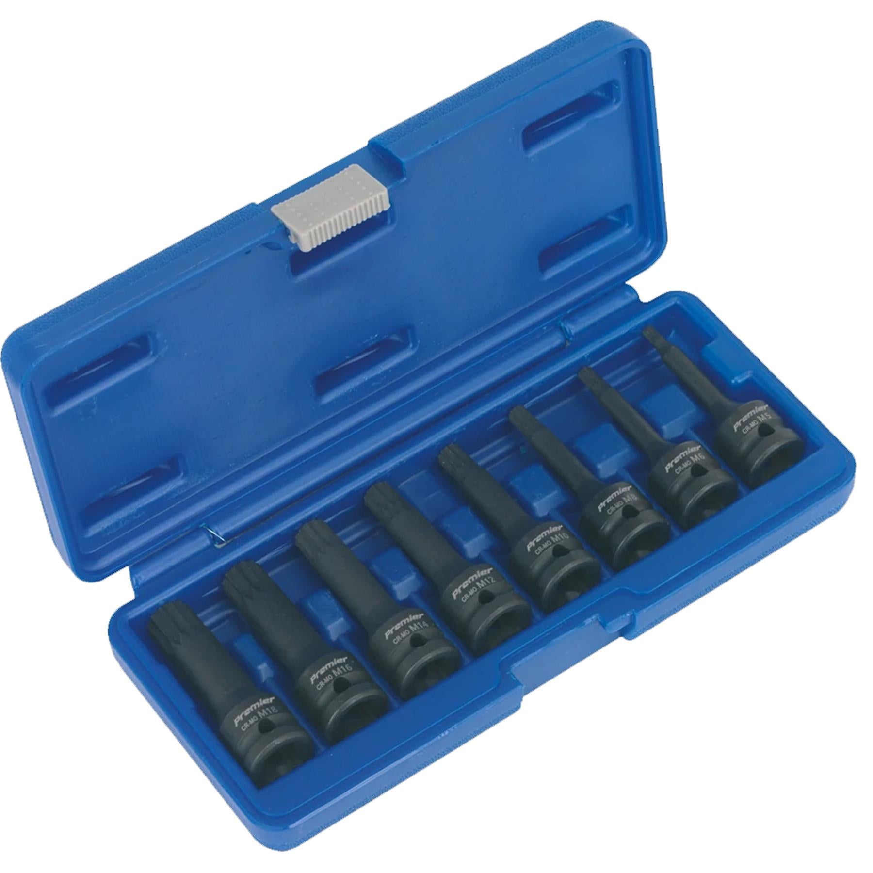 Sealey Impact Spline Socket Bit Set 8pc 1/2"Sq Drive