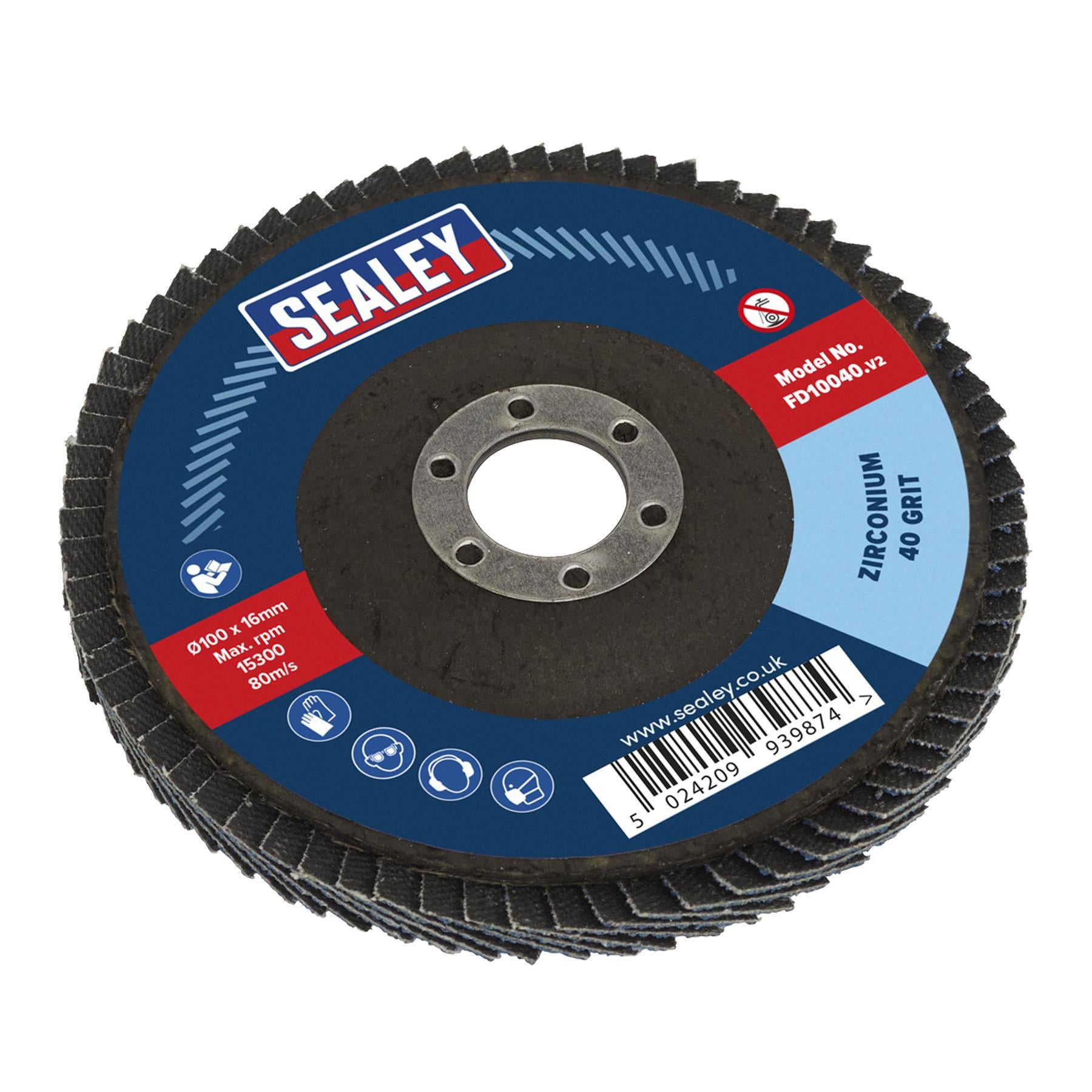 Sealey Flap Disc Zirconium �100mm 16mm Bore 40Grit