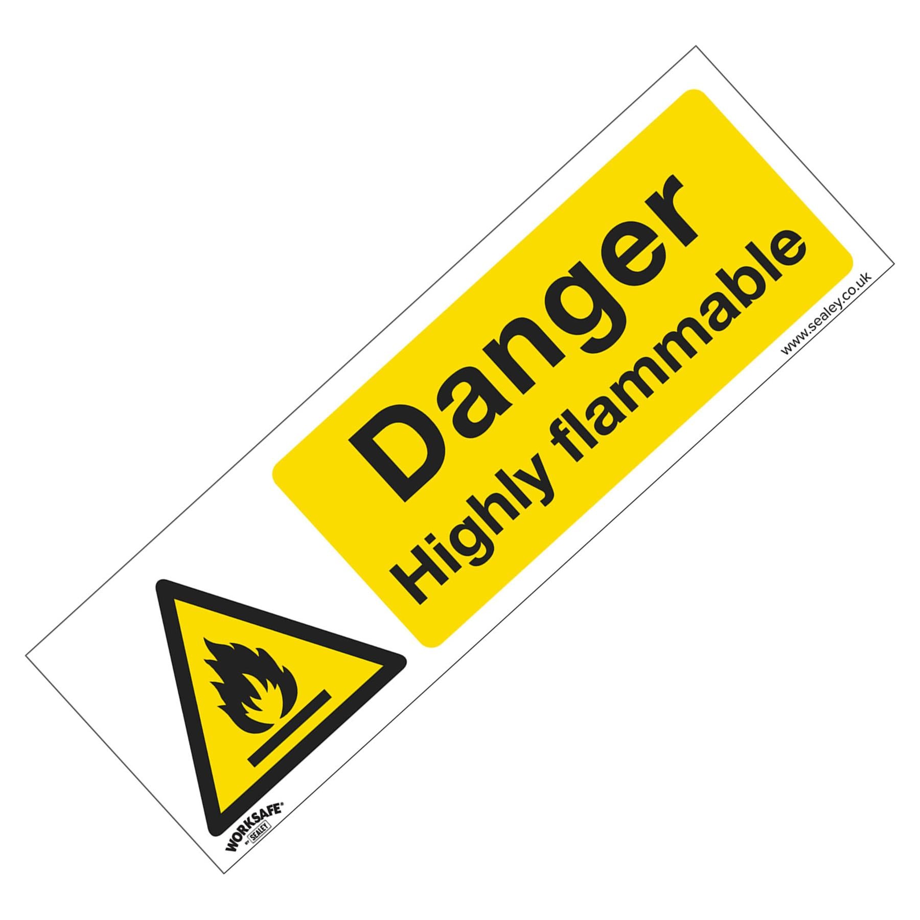 Sealey Safety Sign - Danger Highly Flam. -Self-Adhes. - Pk of 10