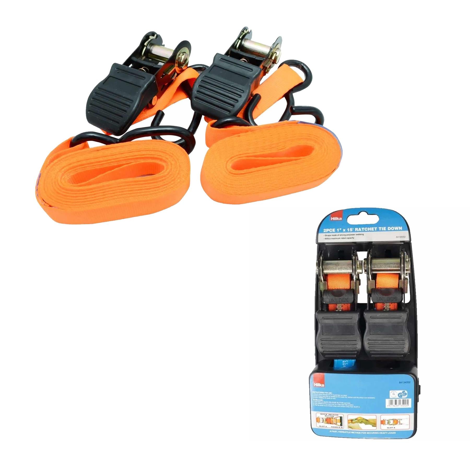 2 x Heavy Duty Ratchet Tie Down Straps 25mm 4.5 Meter Lashing Cargo Luggage