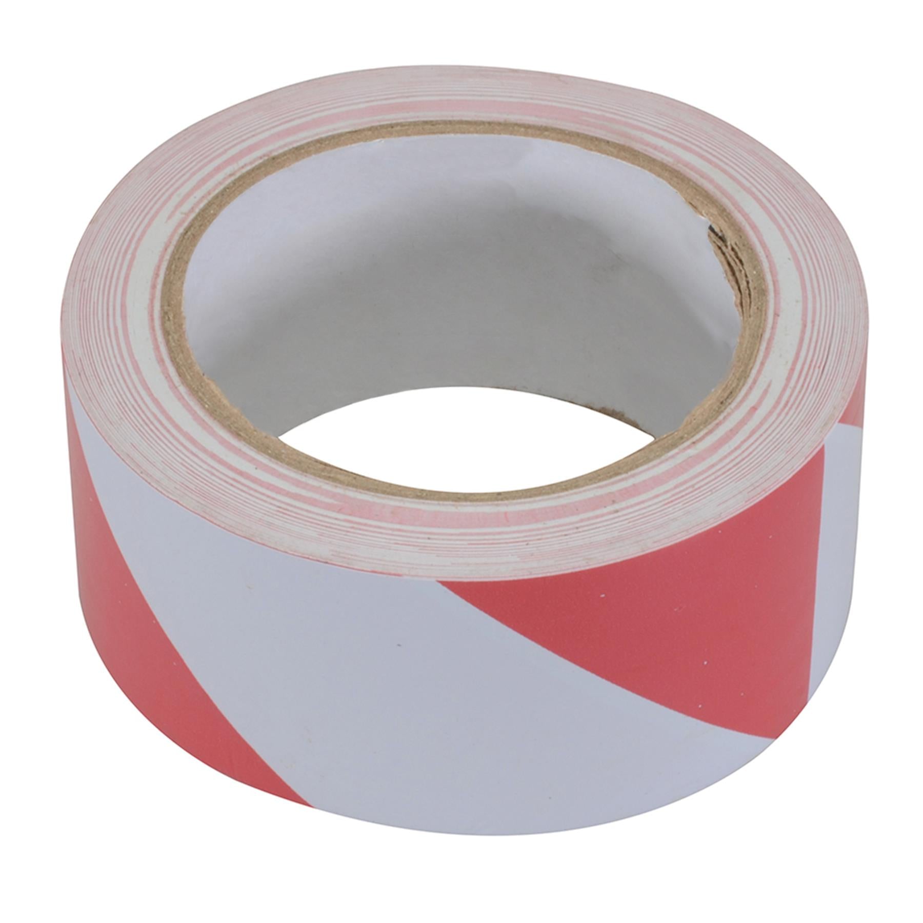 Hazard Tape - 50mm X 33M Red/White Pvc Carrier & Rubber Adhesive Solvent Resist