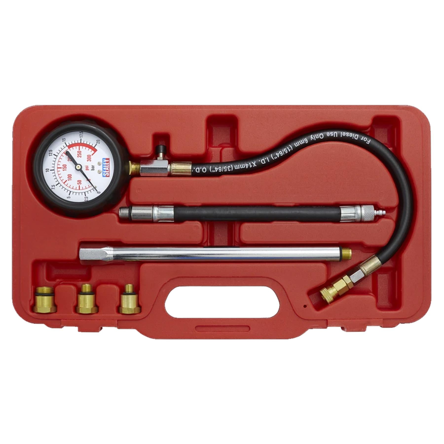 Petrol Engine Compression Tester Deluxe Kit 6pc VSE300D Sealey
