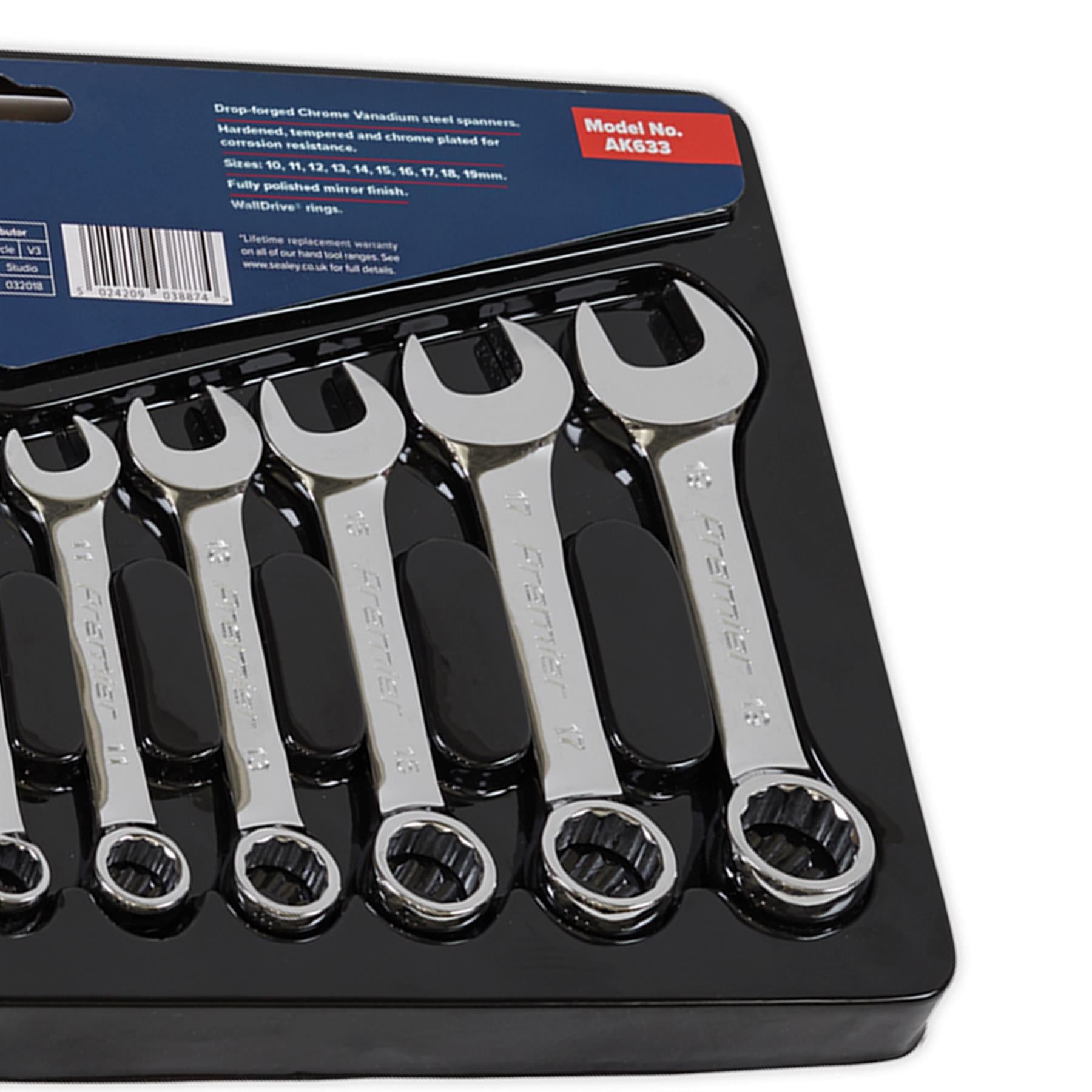 Sealey Combination Spanner Set 10pc Stubby Metric