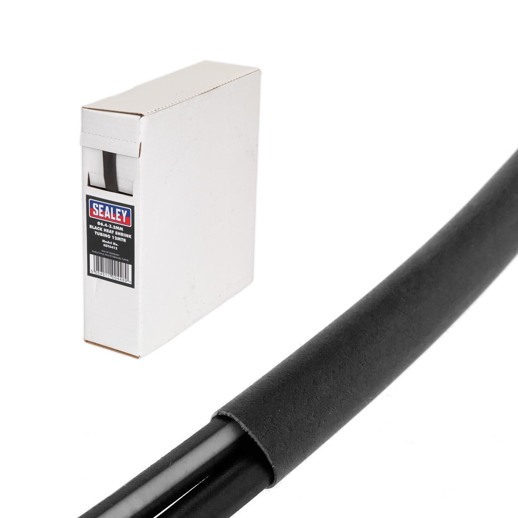 Sealey Heat Shrink Tubing Black 6.4-3.2mm 12m