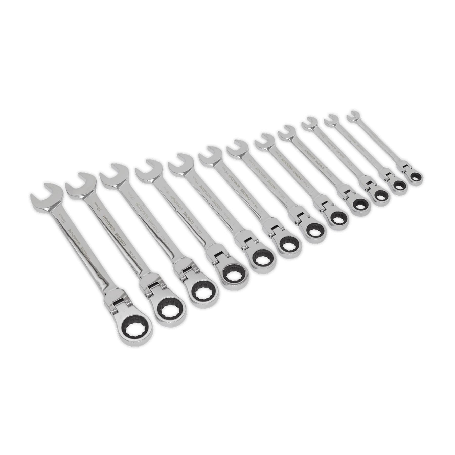 Sealey Flexible Head Ratchet Combination Spanner Set 12pc Metric