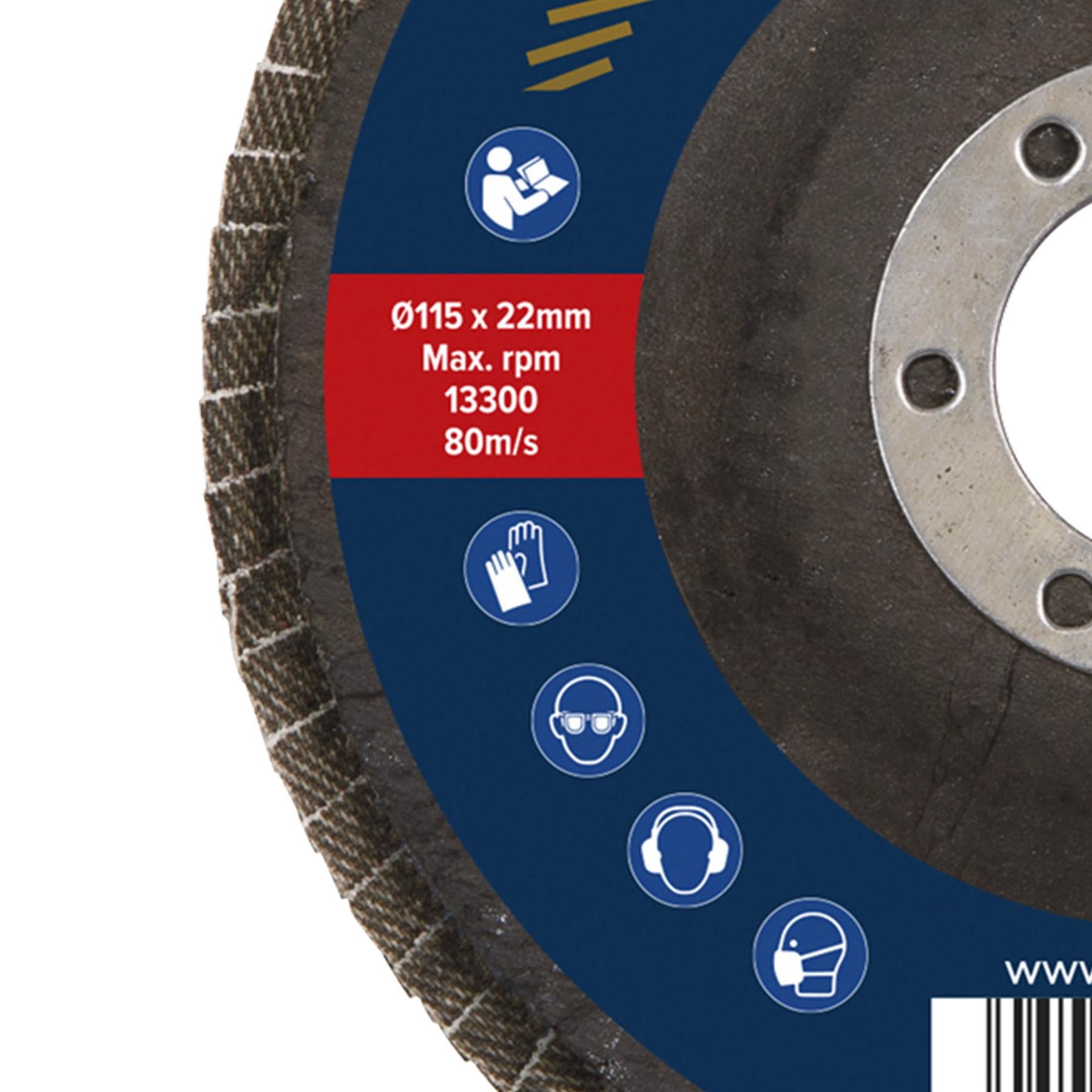 Sealey Flap Disc Aluminium Oxide �115mm �22mm Bore 120Grit