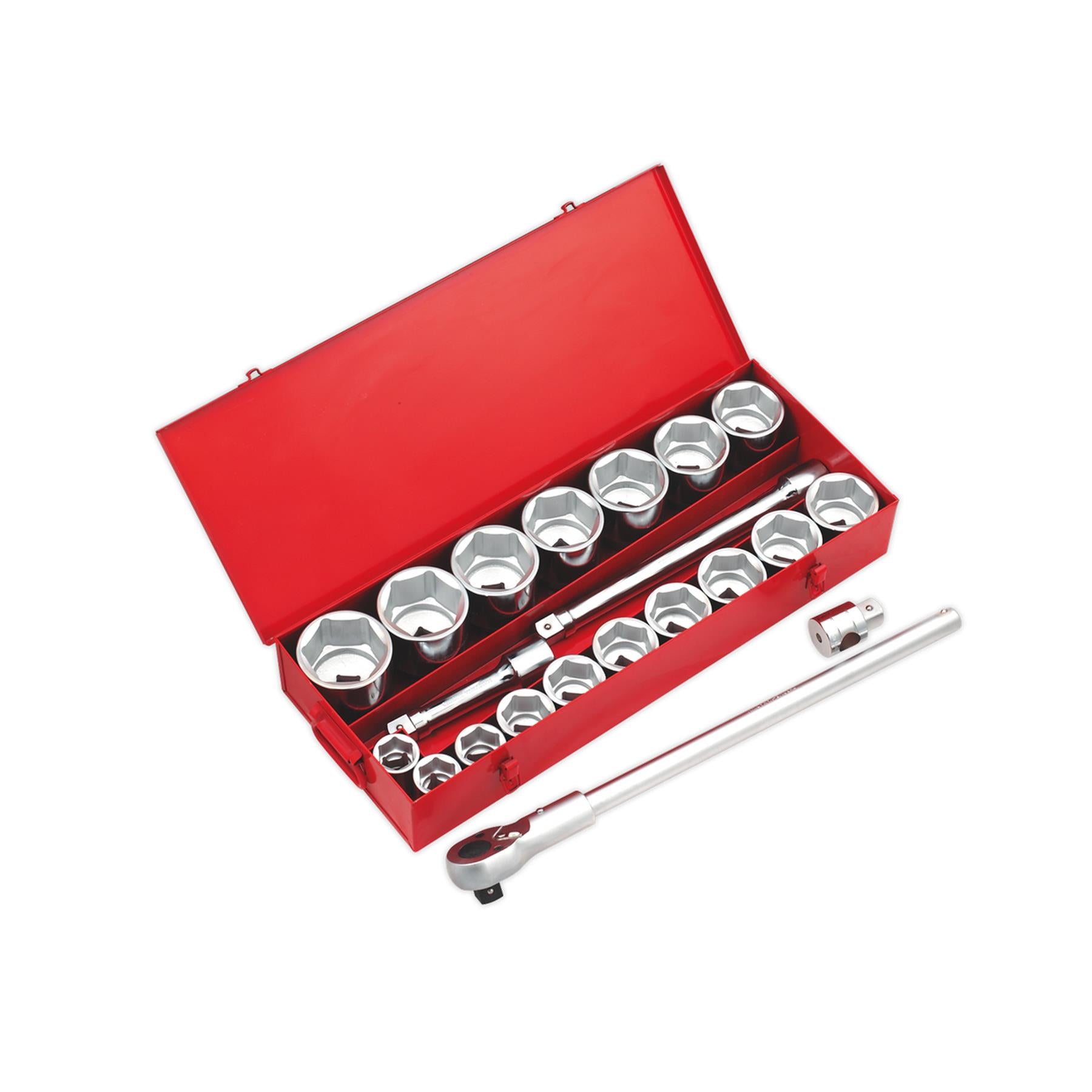 Sealey Socket Set 22pc Chrome Vanadium Steel 1"Sq Drive 6pt WallDrive Metric
