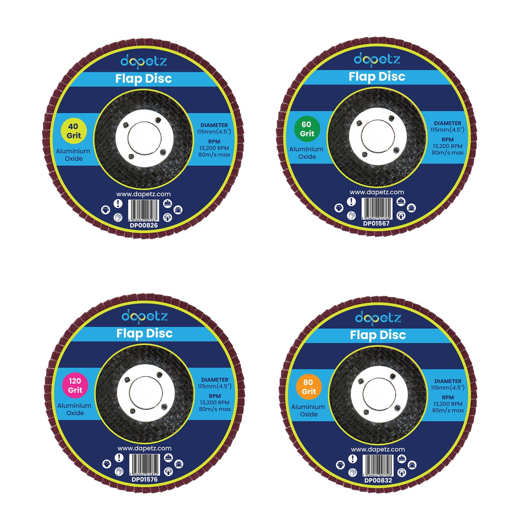 115mm 4.5'' Grit(40+60+80+ 120) 4PC Angle Grinder Aluminium Oxide SANDING FLAP DISCS