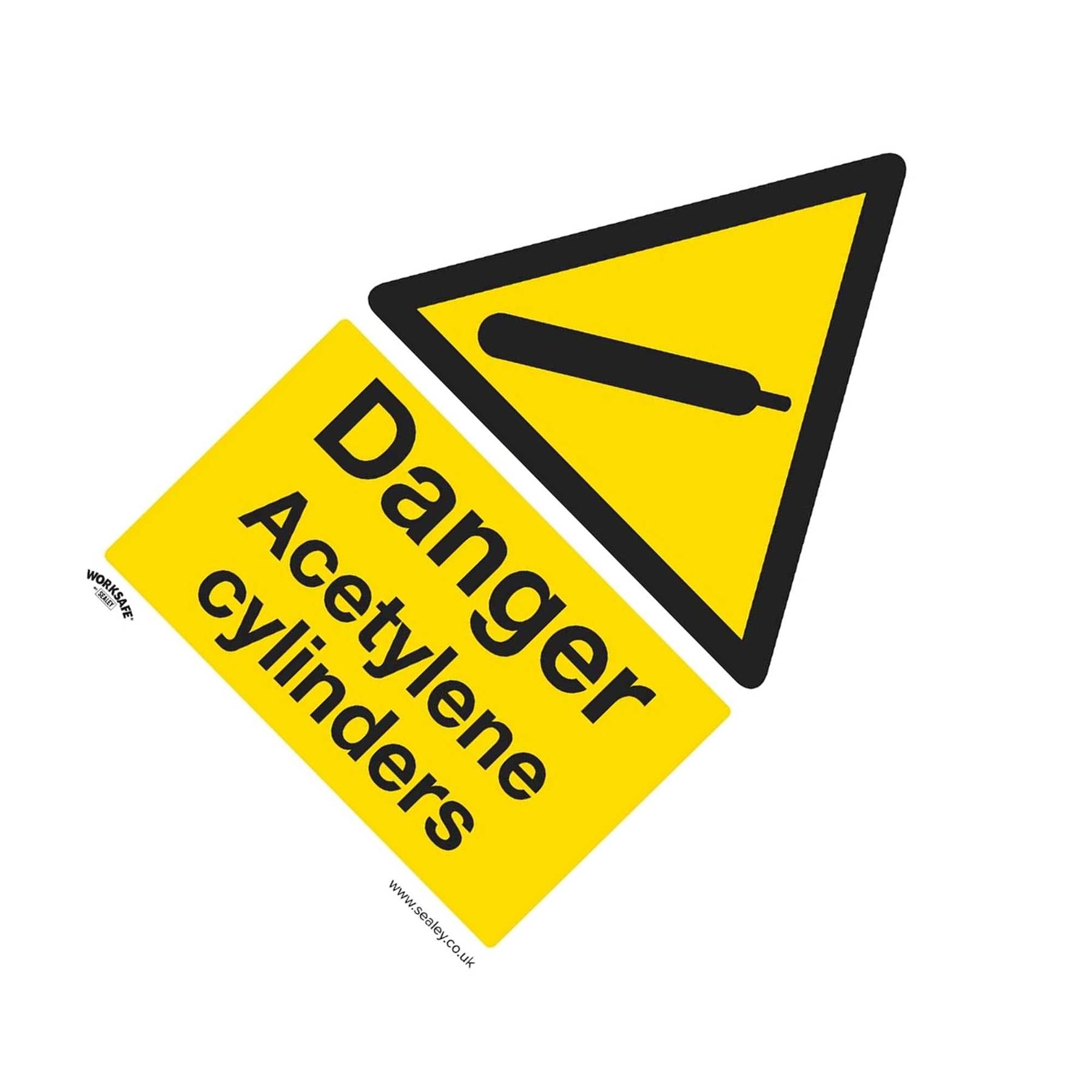 Sealey Warning Safety Sign - Danger Acetylene Cylinders - Self-Adhesive Vinyl - Pack of 10