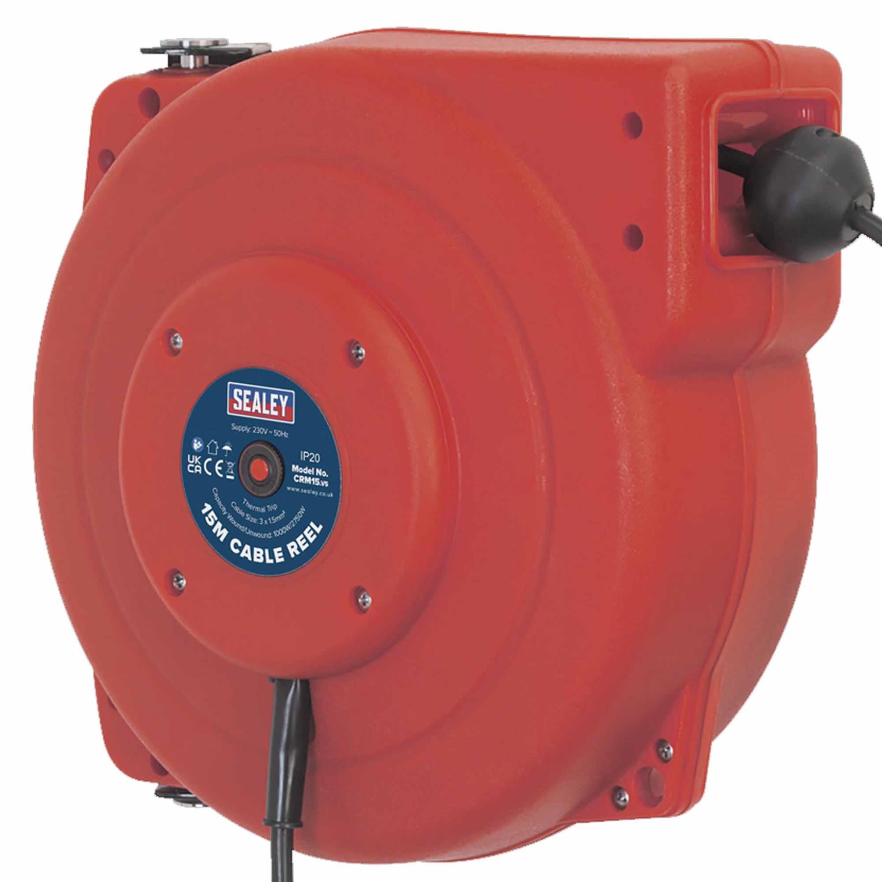 Sealey Cable Reel System Retractable 15m 2 x 230V Socket