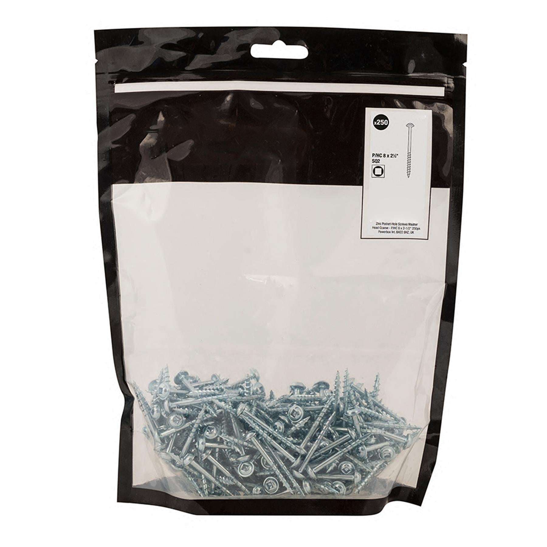 Zinc Pocket-Hole Screws Washer Head Coarse Thread Rust Resistant- 8x2-1/2" 250pk