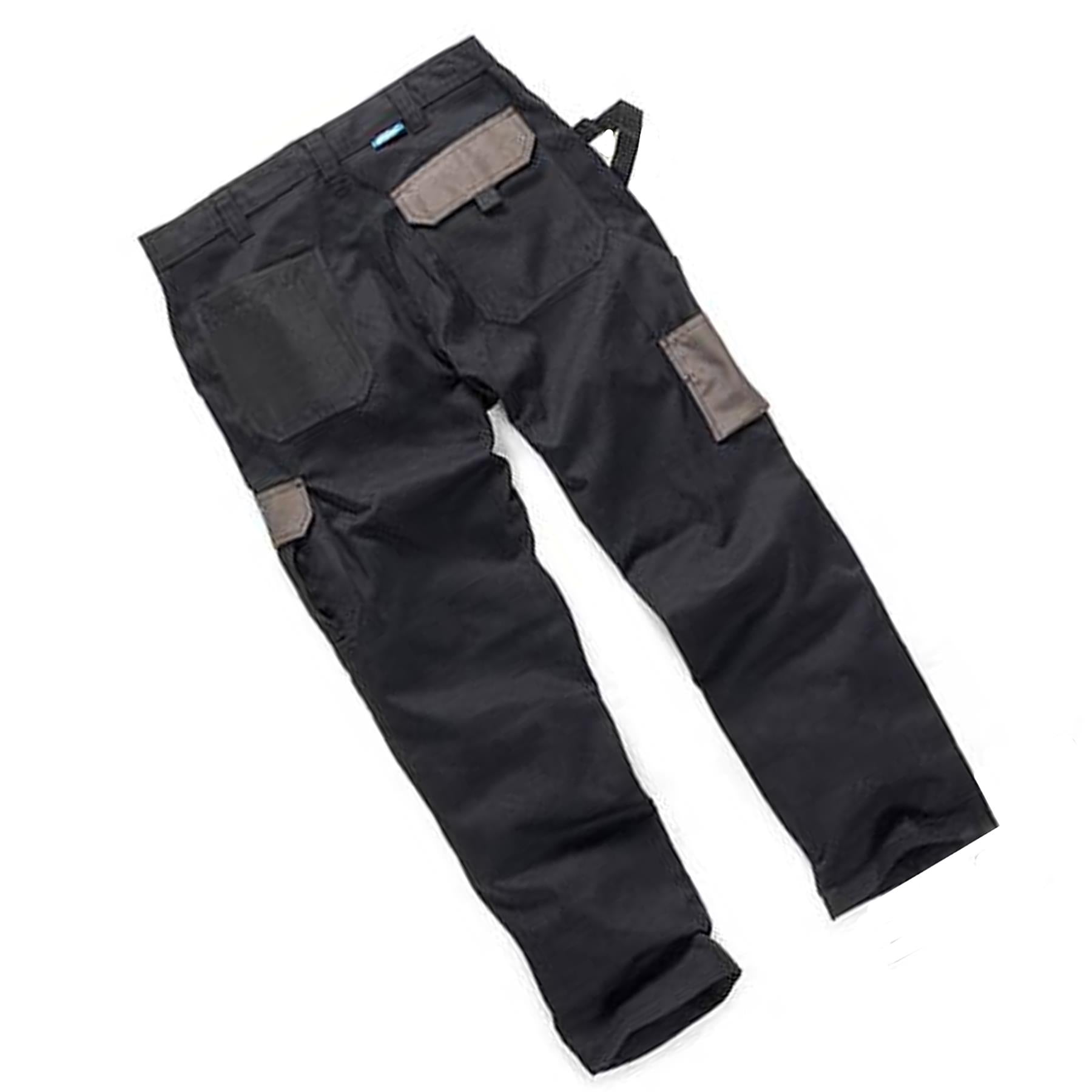 Tough Grit Work Trousers Kneepad & Cargo Pockets Working Pants Black 30L