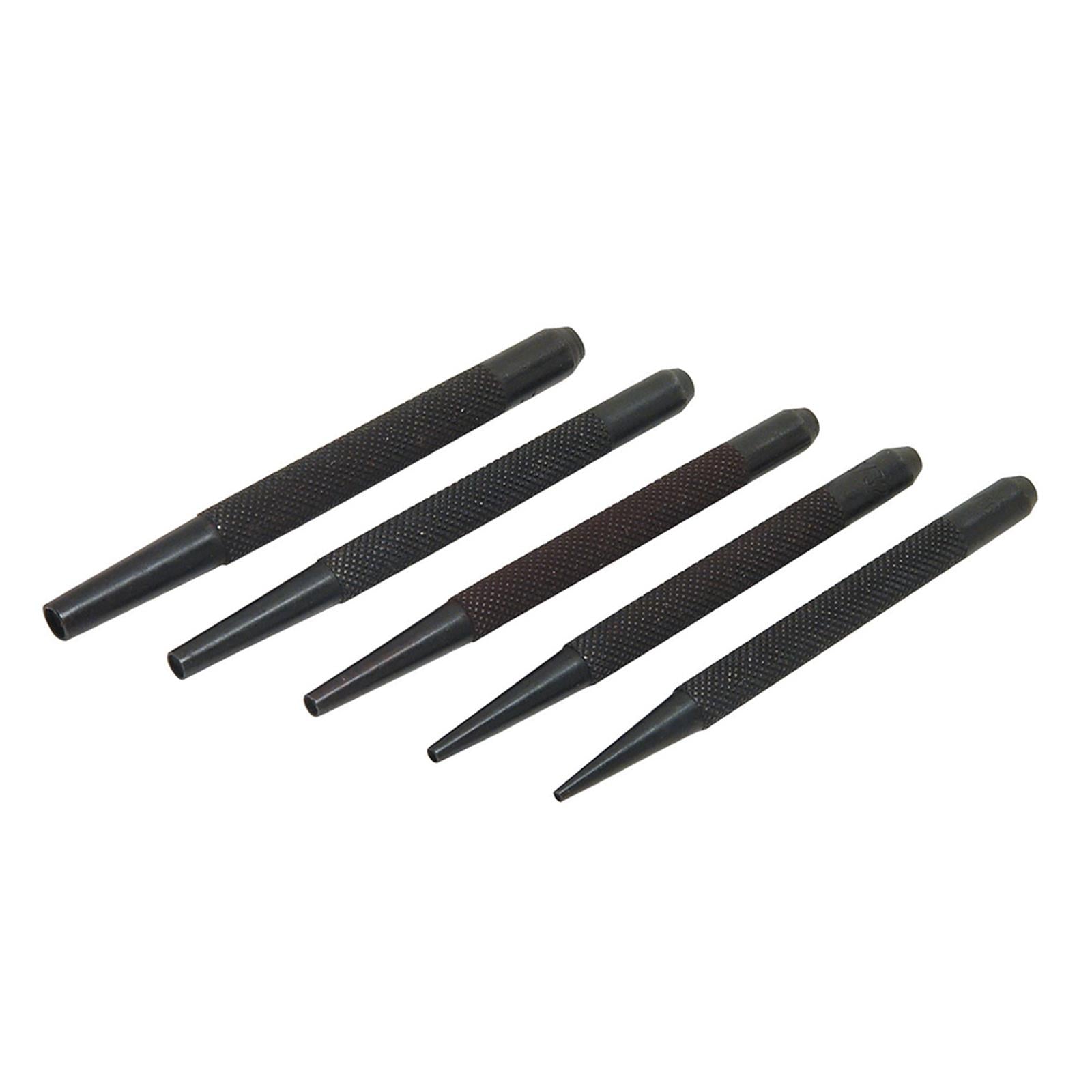5Pce Nail Punch Set 1.5mm - 5mm Hardened Knurled Grip & Blackened Finish