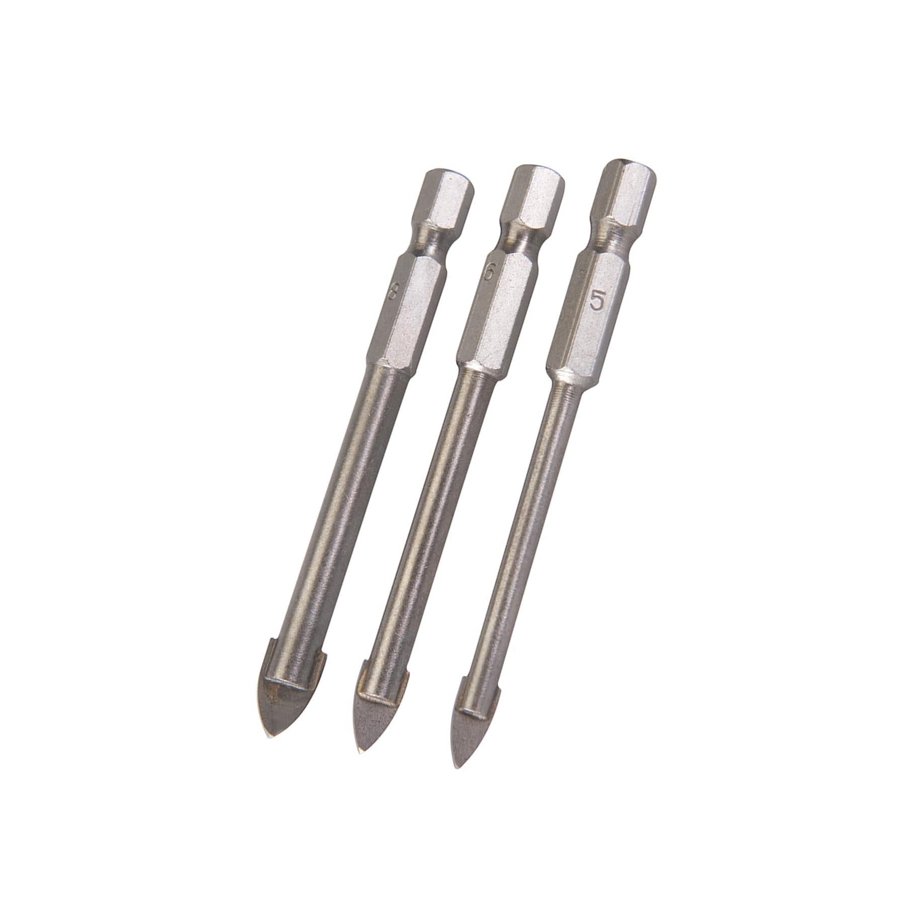 3Pce Hex Drive Tile & Glass Drill Bit Set Tungsten Carbide Tipped Quality