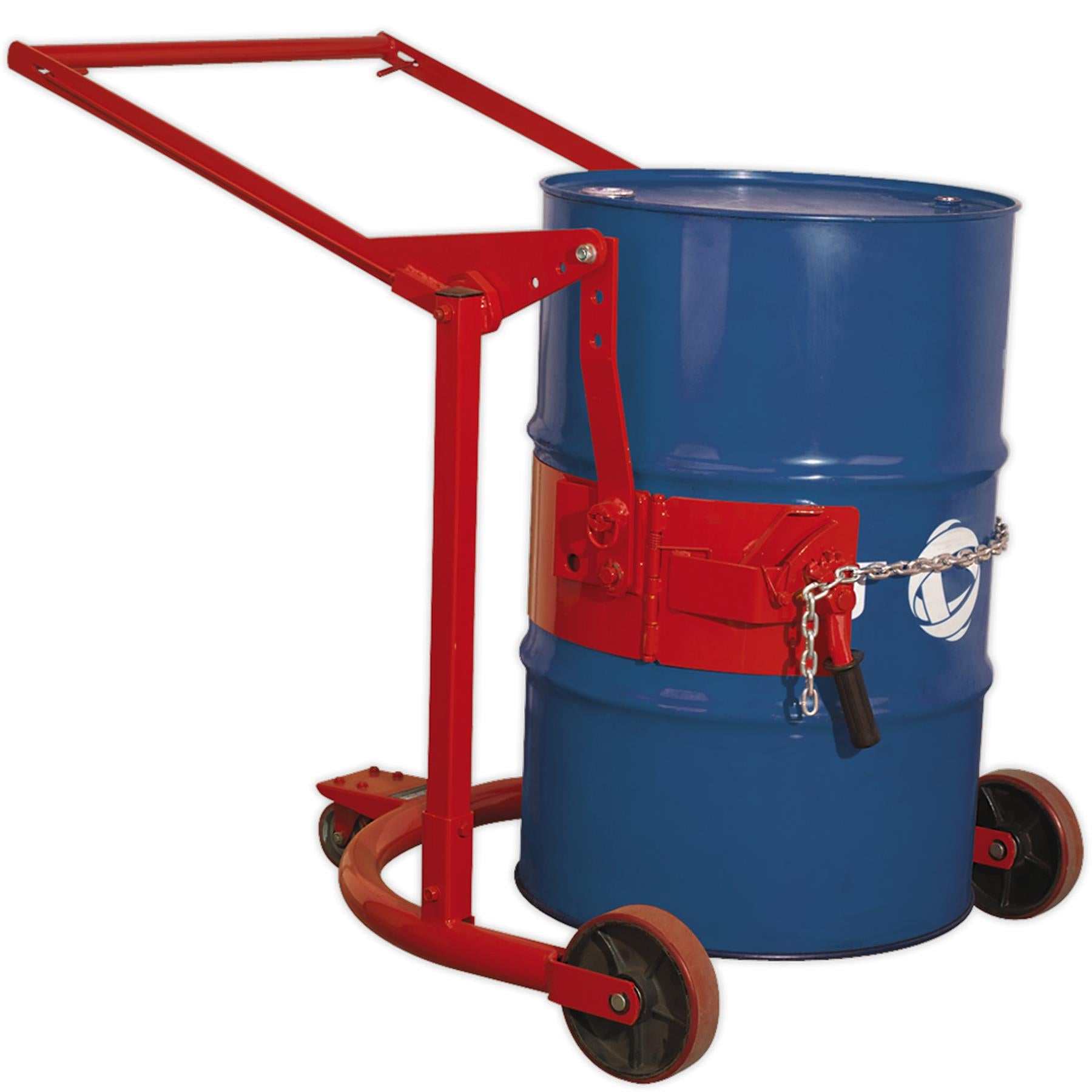 Sealey Mobile Drum Handler 205L Lever handle raises drum