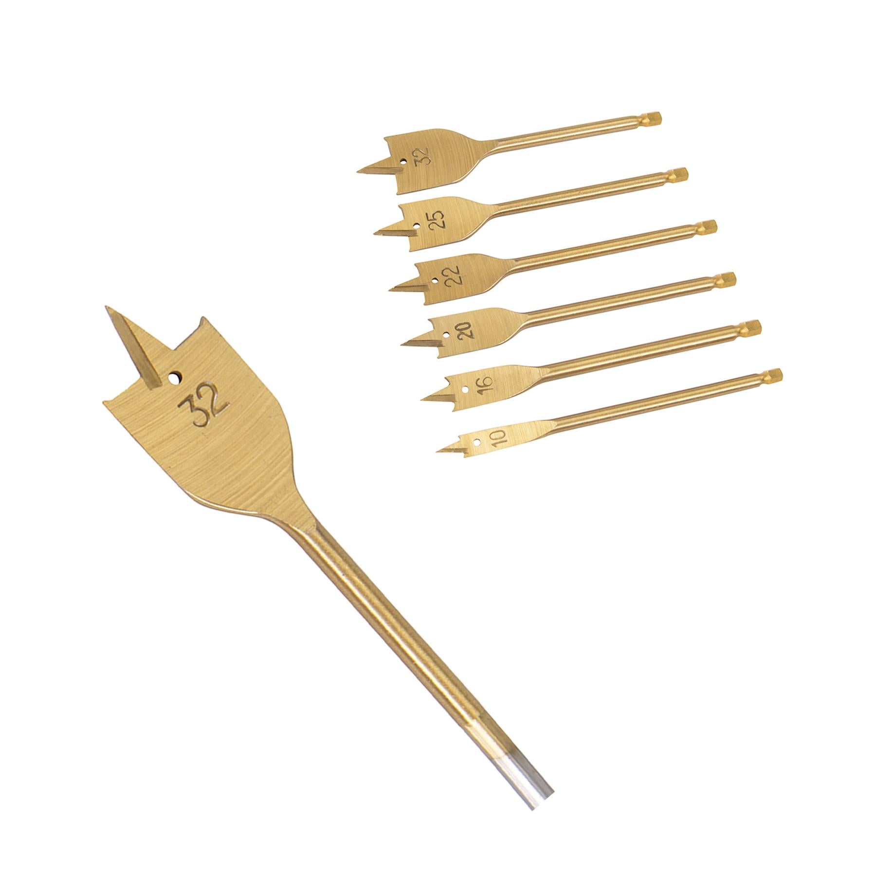 6Pce Titanium-Coated Flat Bit Set 10 - 32mm Precision Ground Point And Shoulders