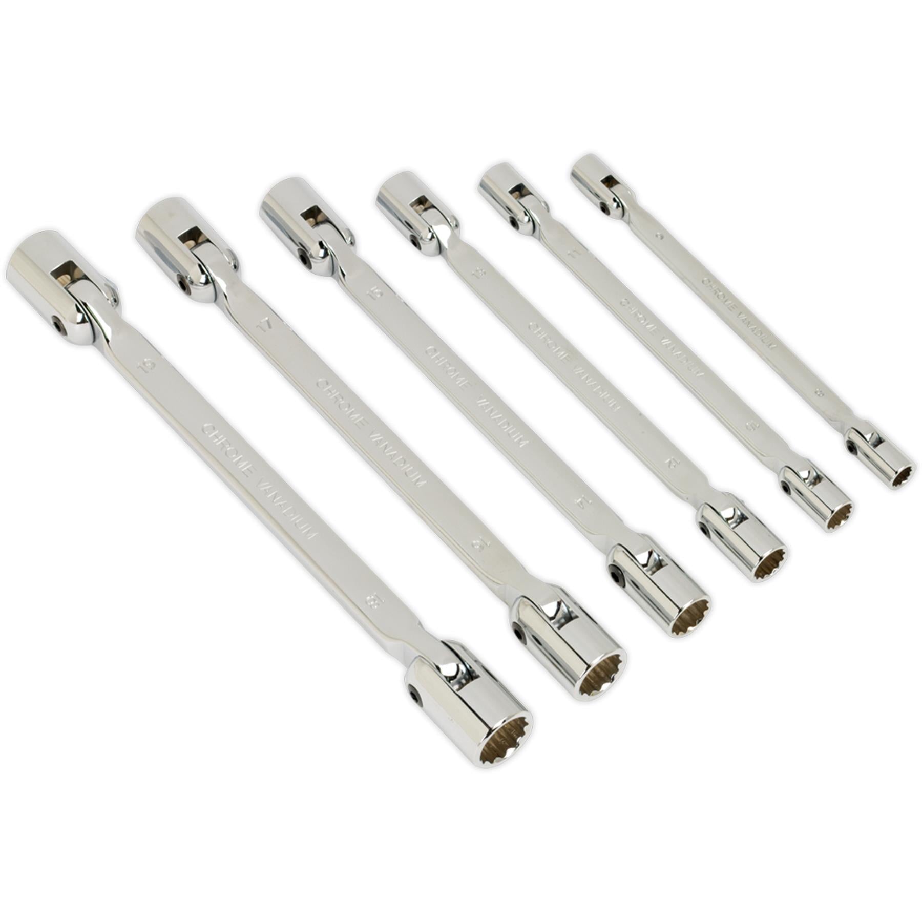 Sealey Double Flexi-Head Socket Spanner Set 6pc Fully Polished MM