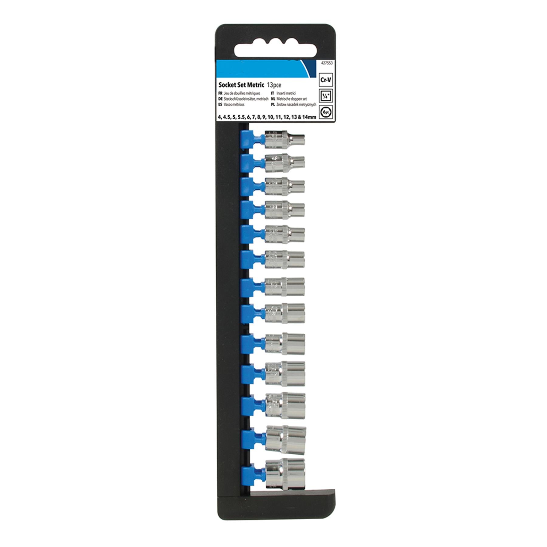 13 Pcs Socket Set 1/4" Drive Metric 4, 4.5, 5, 5.5, 6, 7, 8, 9, 10, 11, 12, 13mm