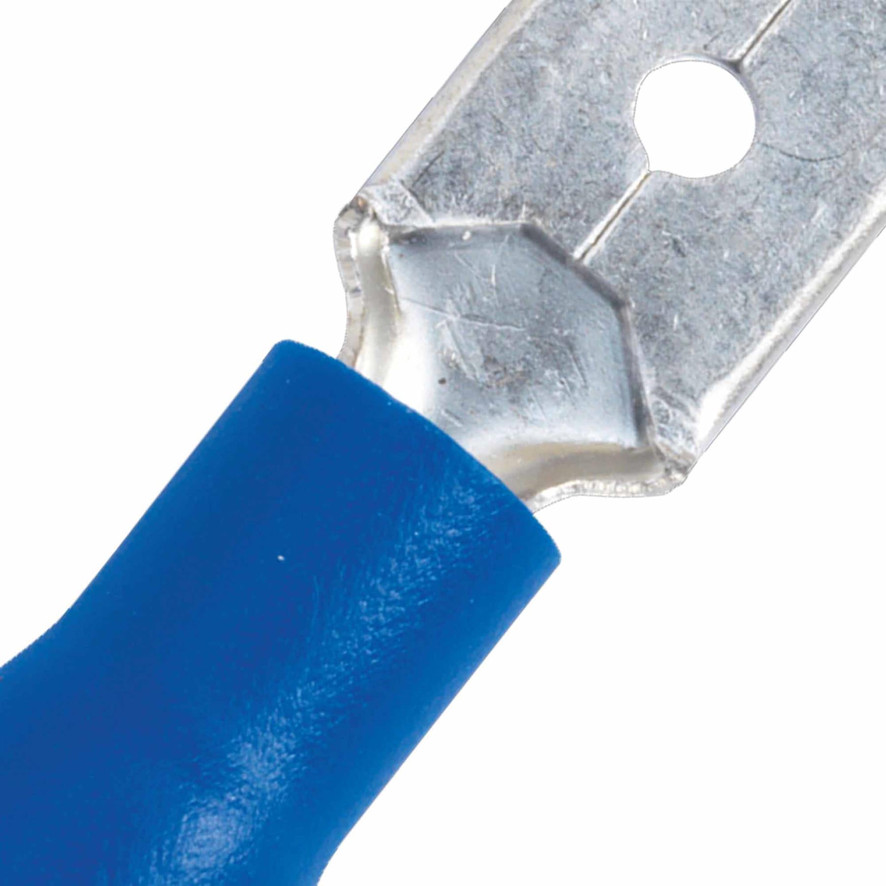 Push-On Terminal 6.3mm Male Blue Pack of 100. Sealey
