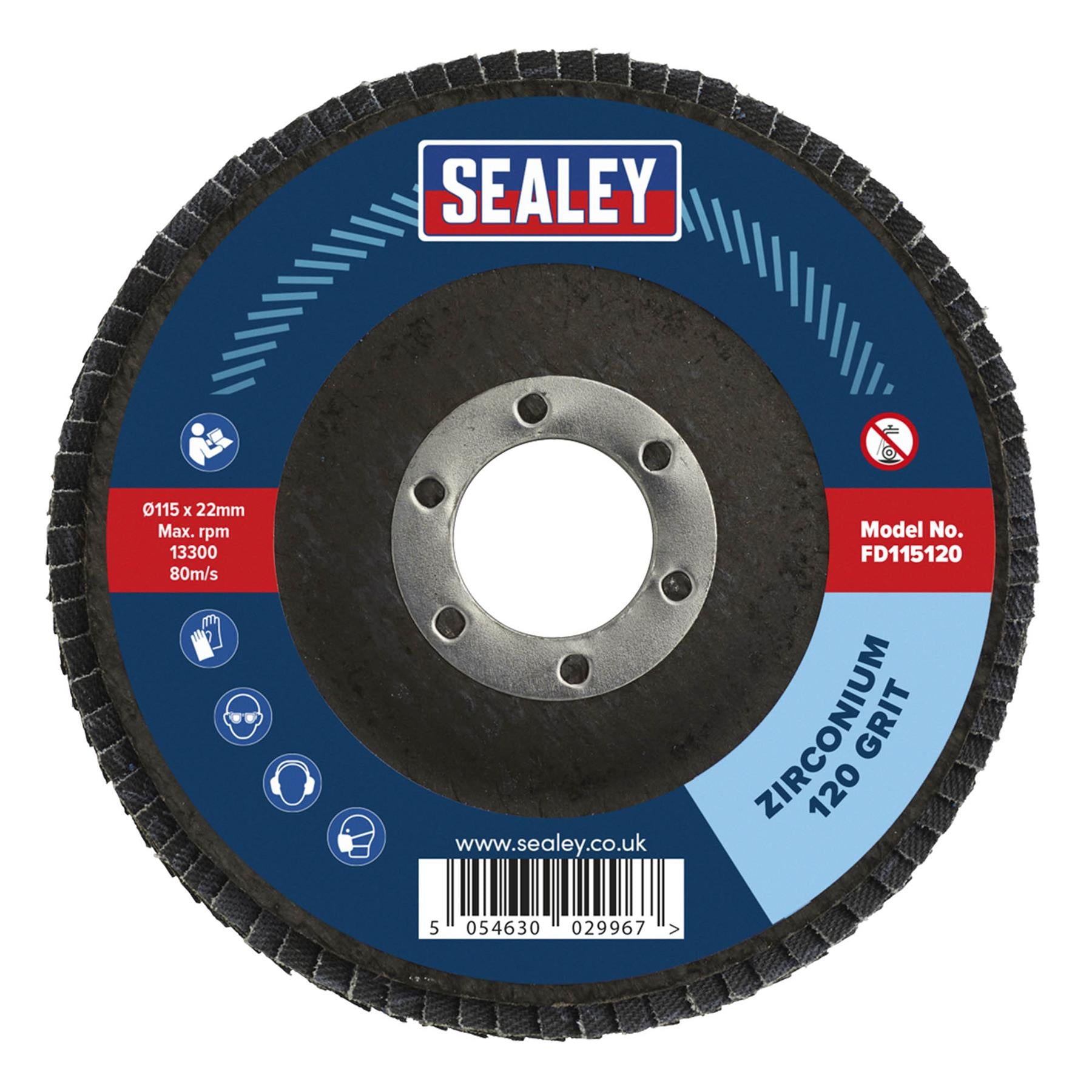 Sealey Flap Disc Zirconium 115mm 22mm Bore 120Grit