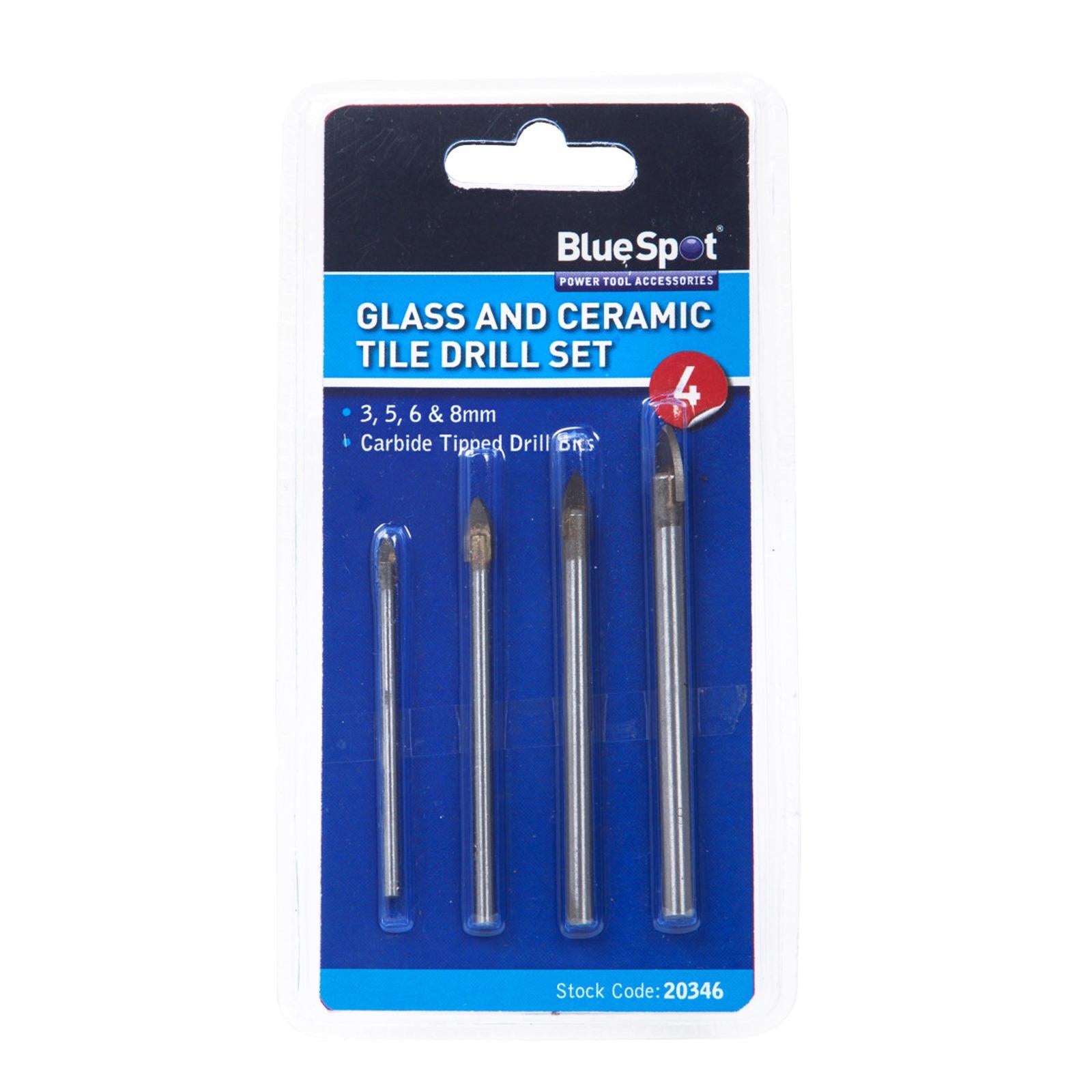 BlueSpot 4Pcs TILE & GLASS DRILL BIT SET Ceramic/Mirror Tungsten Spear Head