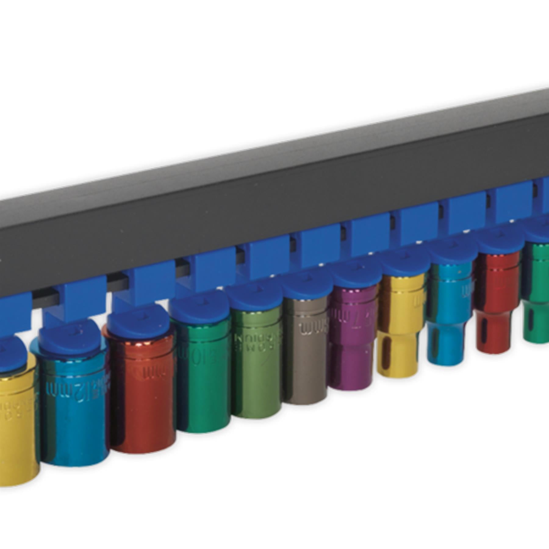 Sealey Multi-Colour Socket Set 12pc 1/4"Sq Dr 6pt WallDrive Metric