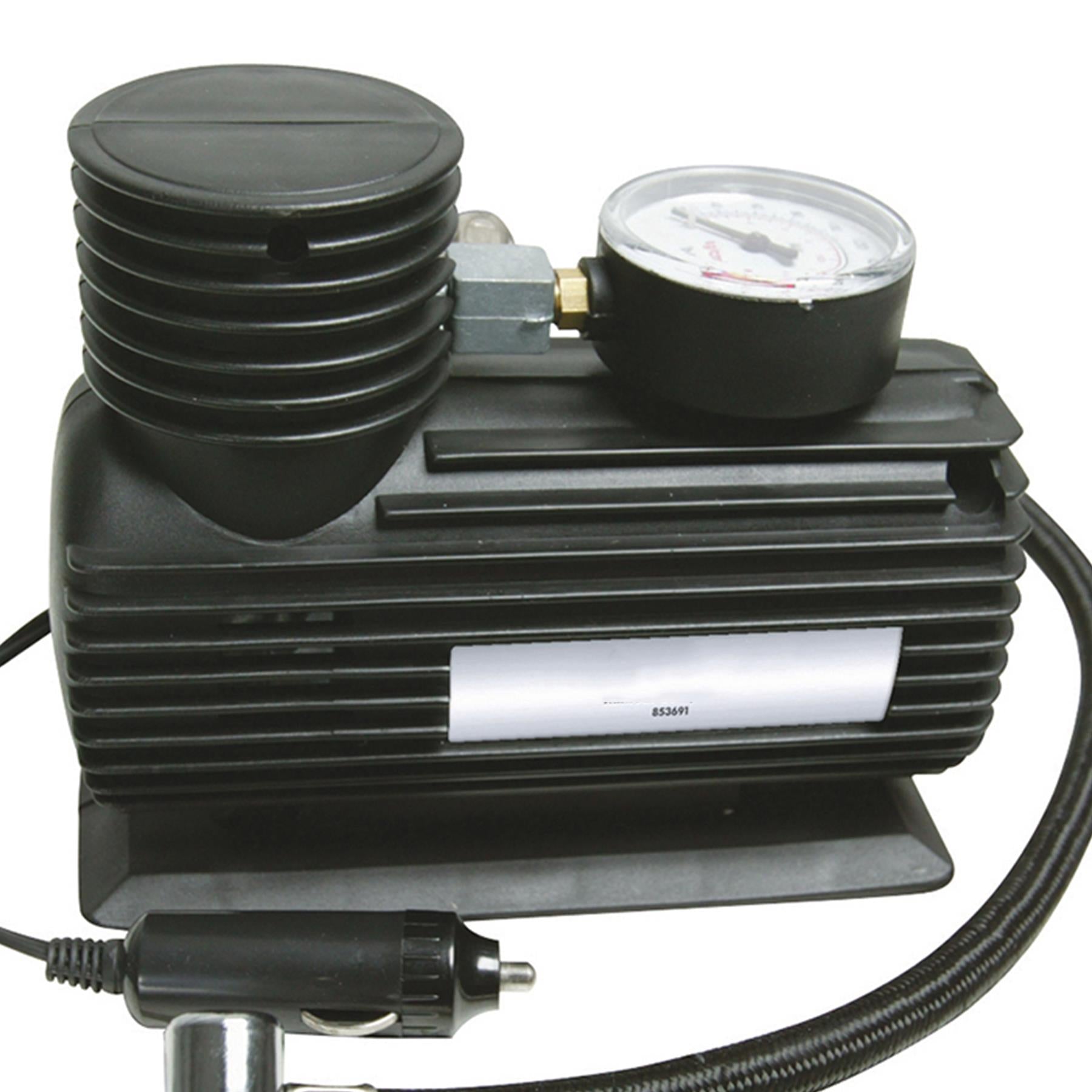 12V Dc Mini Air Compressor With Pressure Gauge 50mm Dial - 460mm Braided Hose