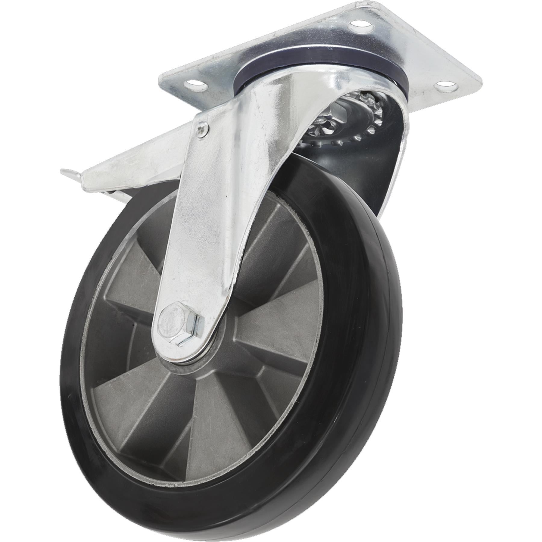 Sealey Heavy-Duty Rubber Castor Wheel Swivel with Total Lock 200mm