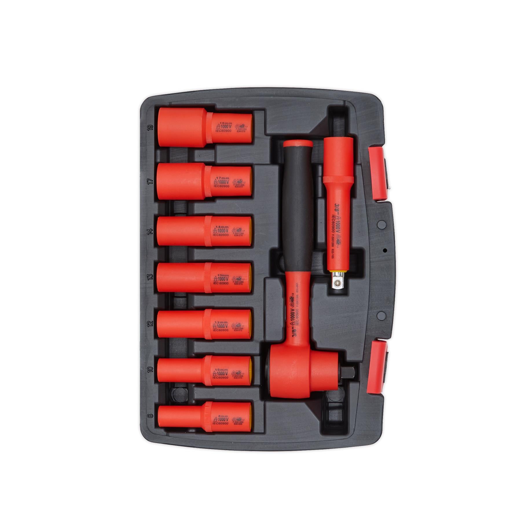 Sealey Insulated Socket Set 9pc 3/8"Sq Drive 6pt WallDrive VDE