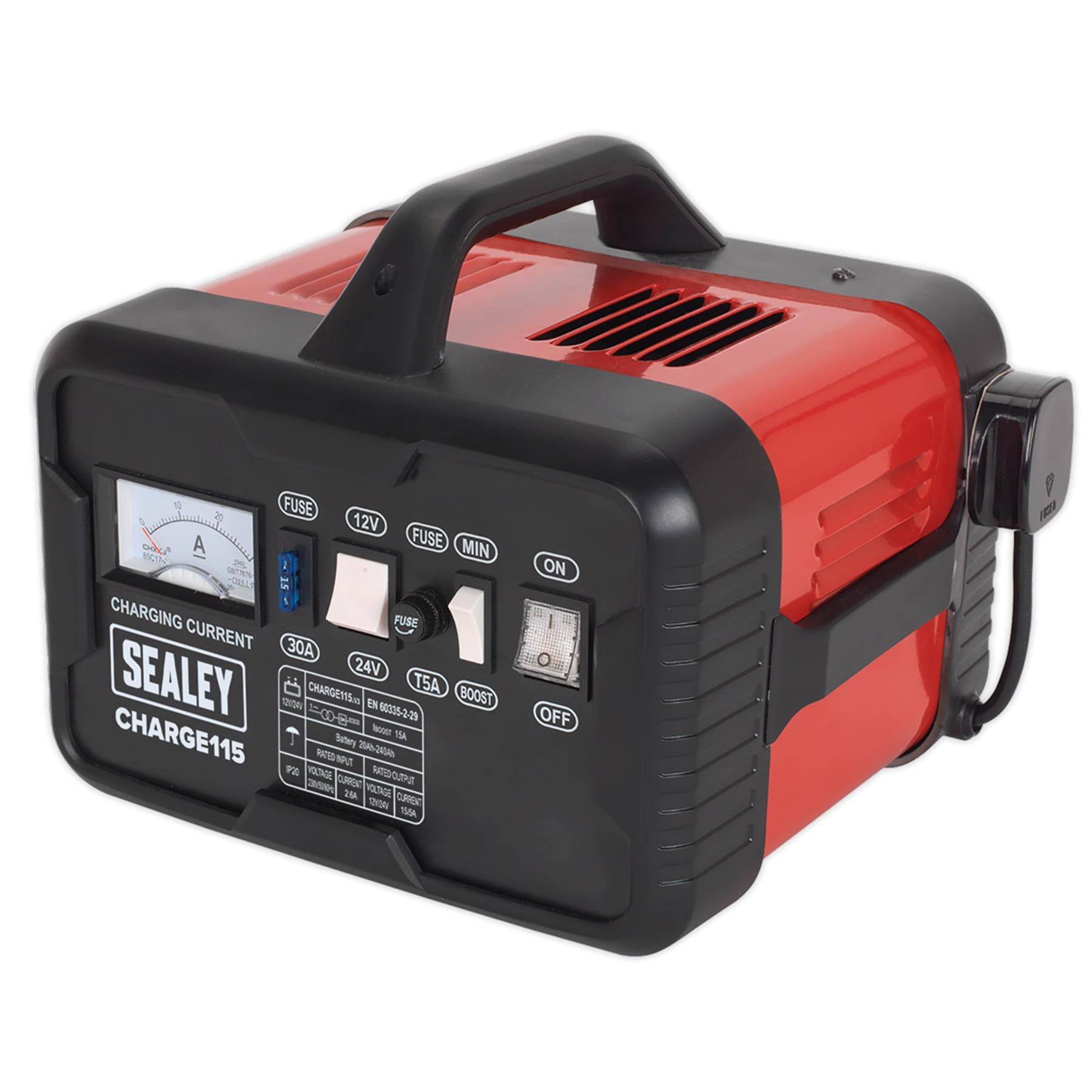 Sealey Battery Charger 19Amp 12/24V 230V Suitable For Regular and low maintenance batteries.