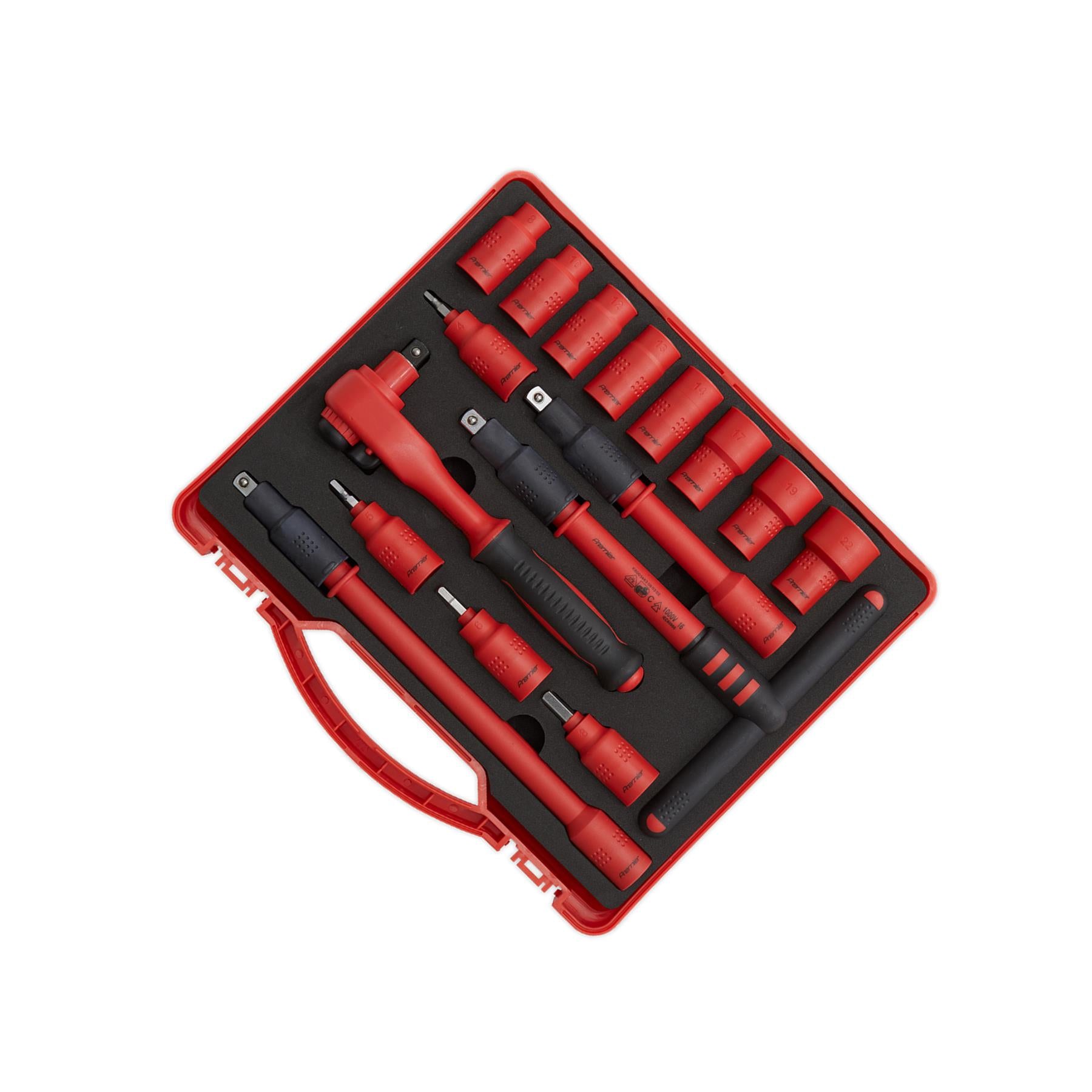 Sealey Insulated Socket Set 16pc 3/8"Sq Dr 6pt WallDrive VDE App.