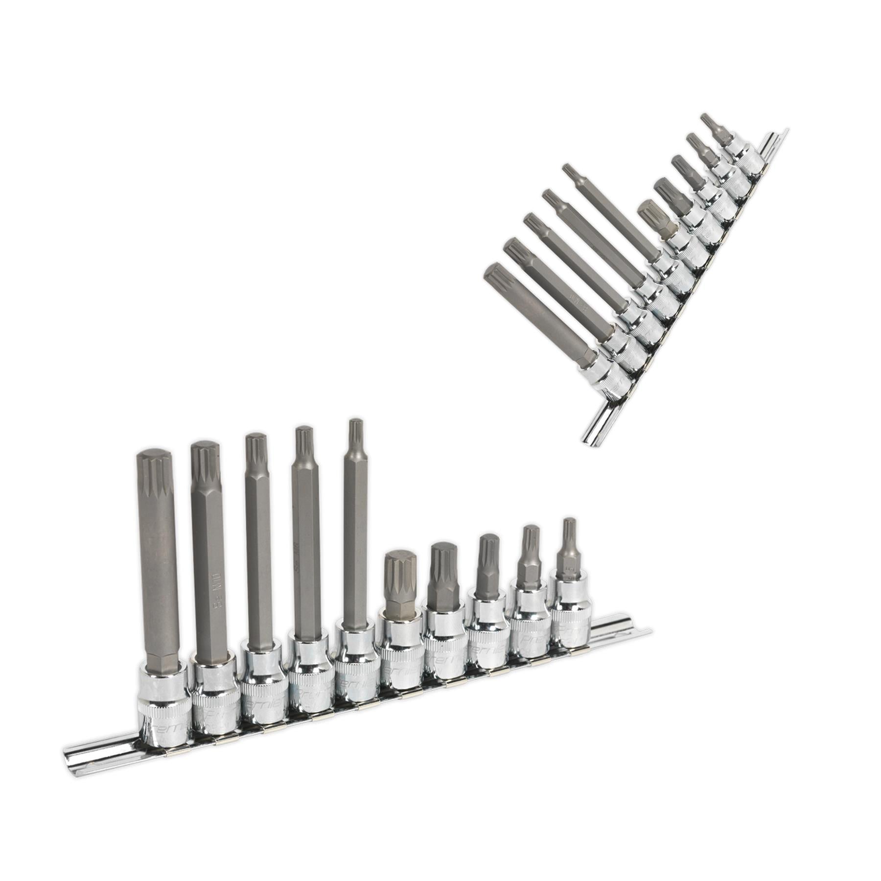 Sealey Spline Socket Bit Set 10pc 3/8"Sq Drive Chrome Vanadium Steel
