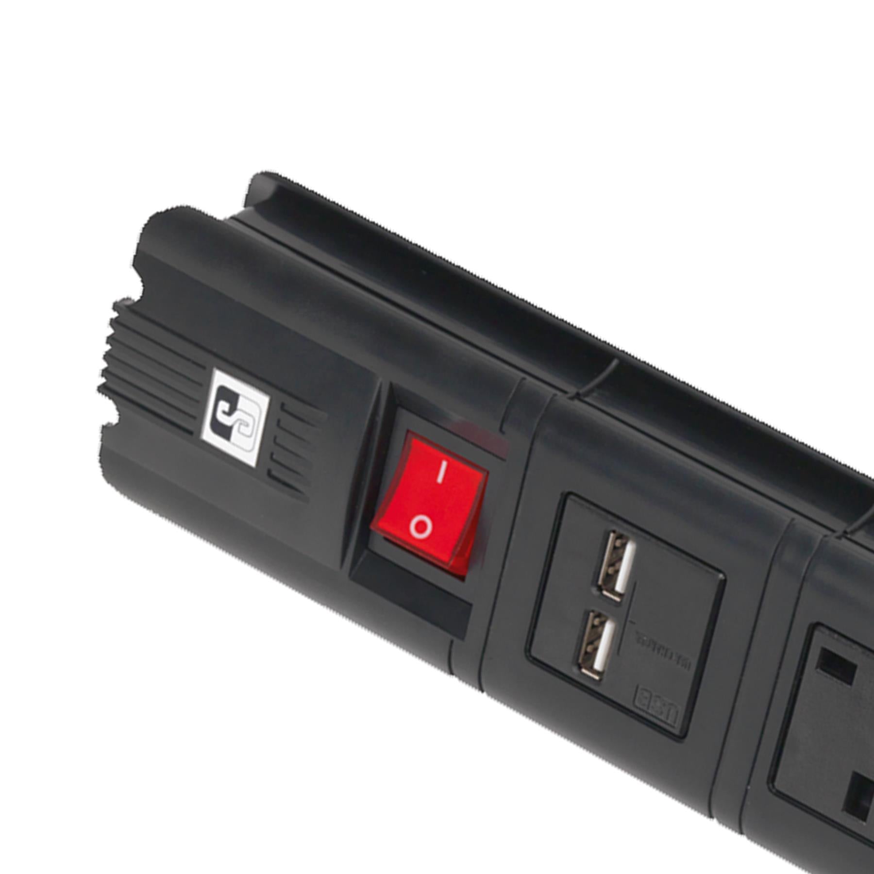 Sealey Extension Cable 2.6m 4 x 230V + 2 x USB Sockets - Black