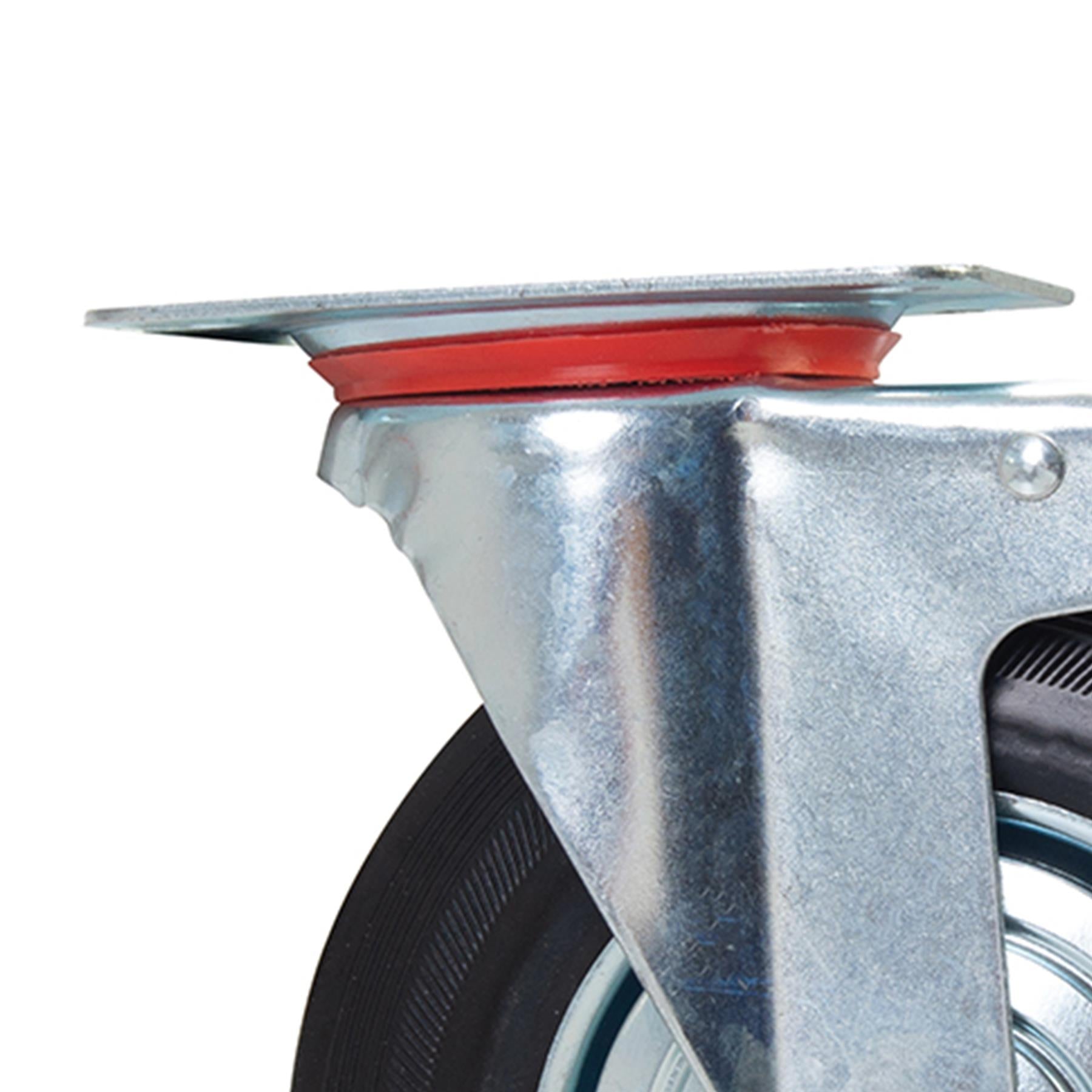 Heavy Duty Braked Rubber Castor - 200mm 200Kg With Non-Marking Tyres And Brake