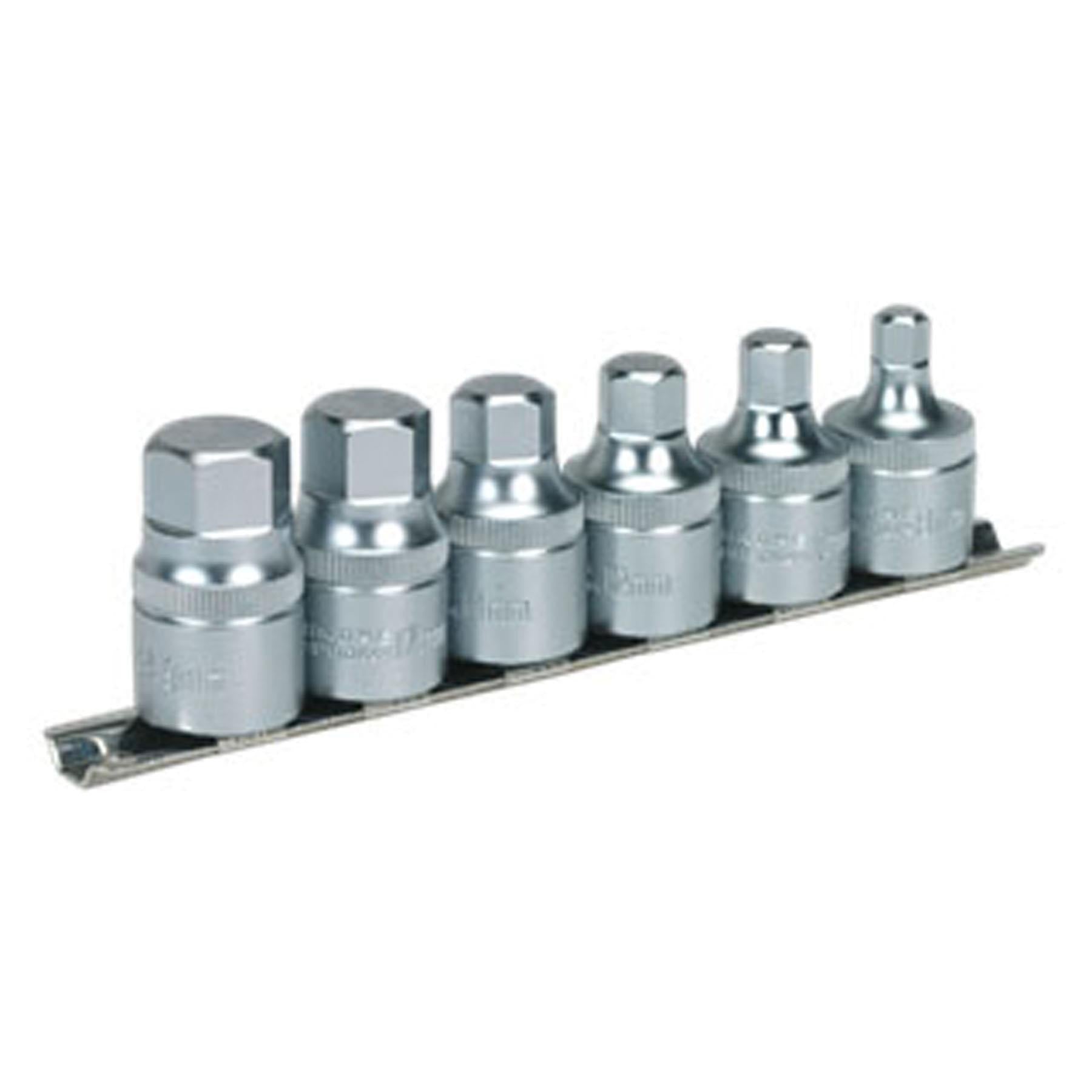 Sealey Hex Socket Bit Set with Rail 6pc Stubby 1/2"Sq Drive Metric