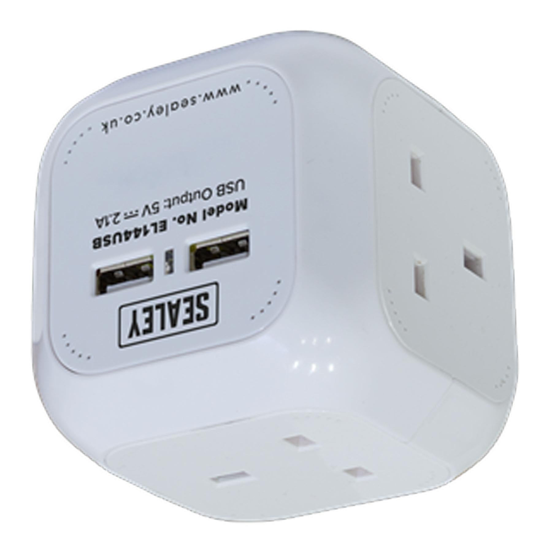 Sealey Extension Cable Cube 1.4m 4 x 230V & 2 x USB Sockets-White
