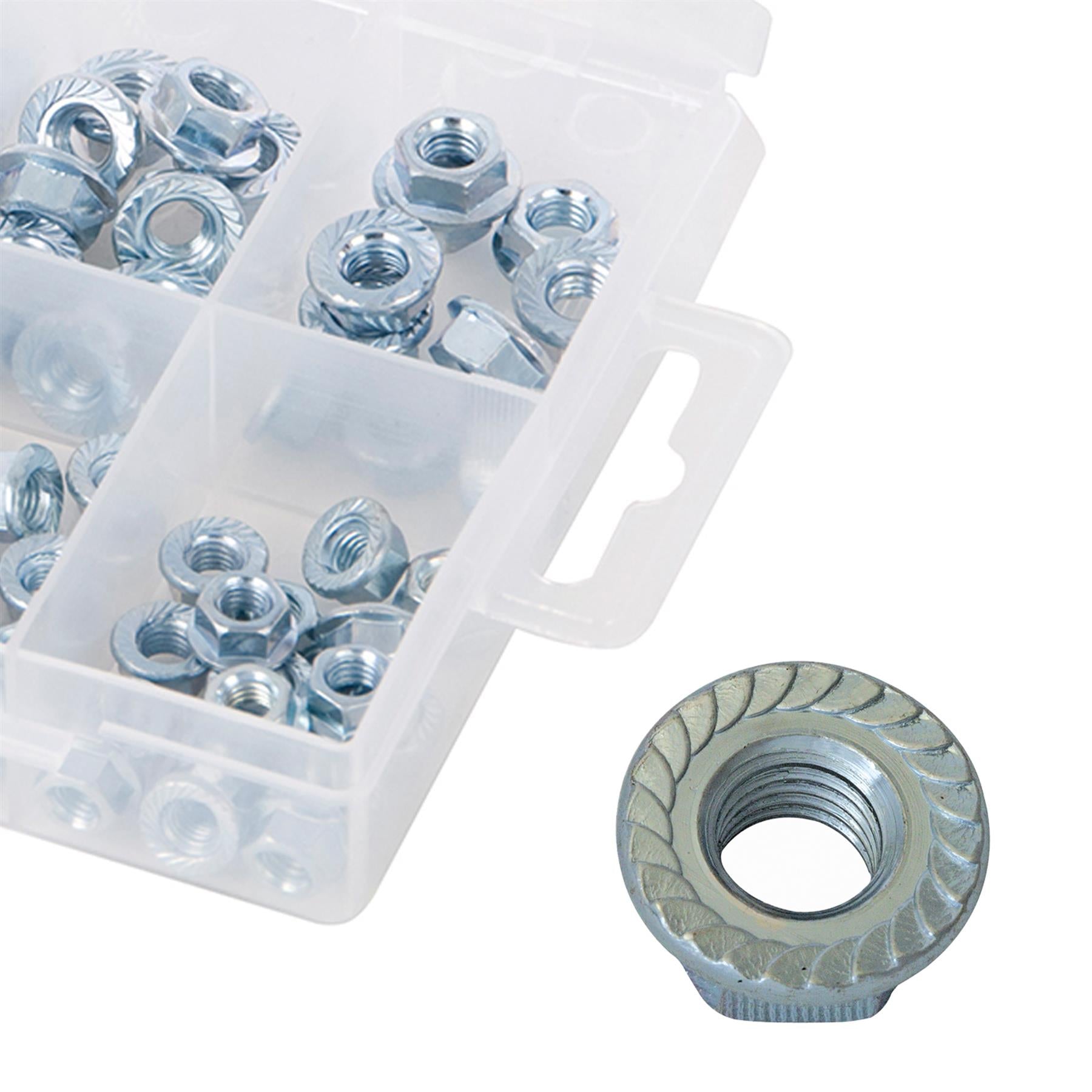 78Pc Flange Nuts Pack M5-M12 Strong Secure Uneven Fastening Surface Zinc Plated