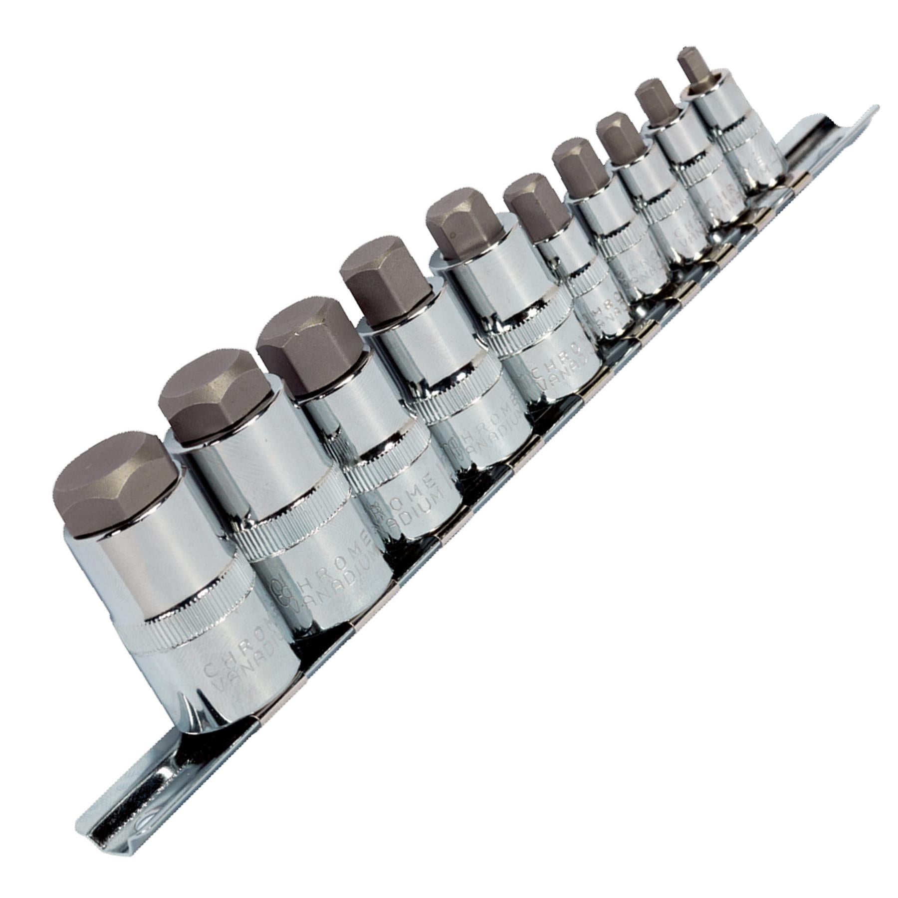 Sealey Hex Socket Bit Set 10pc Stubby 1/4", 3/8" & 1/2"Sq Drive