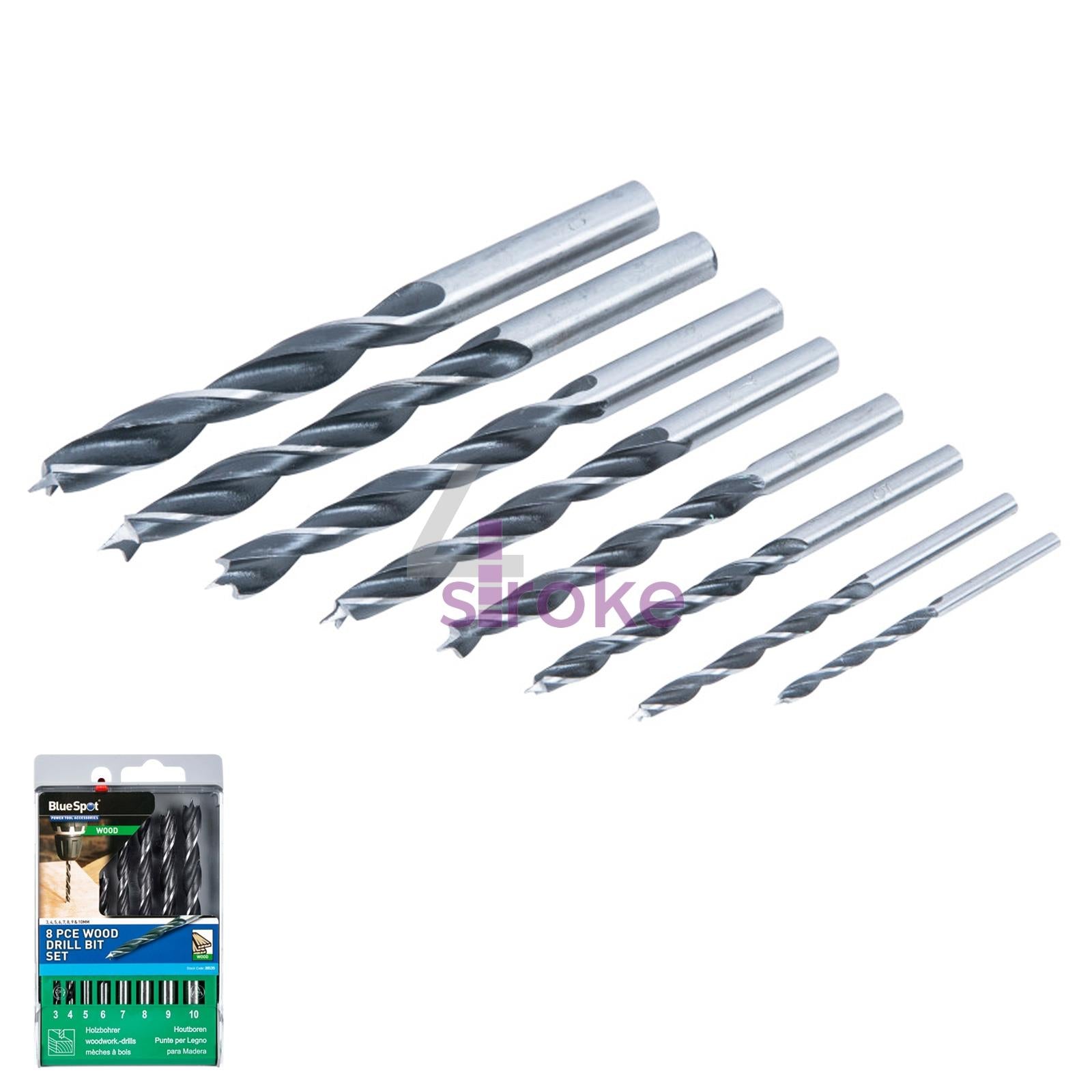 BlueSpot 5pc Brad Point Wood Drill Bit Set 4, 5, 6, 8 & 10mm Bits