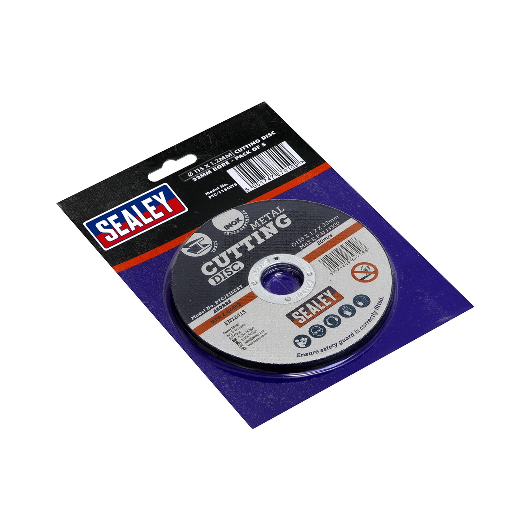 Sealey Cutting Disc Ø115 x 1.2mm 22mm Bore Pack of 5