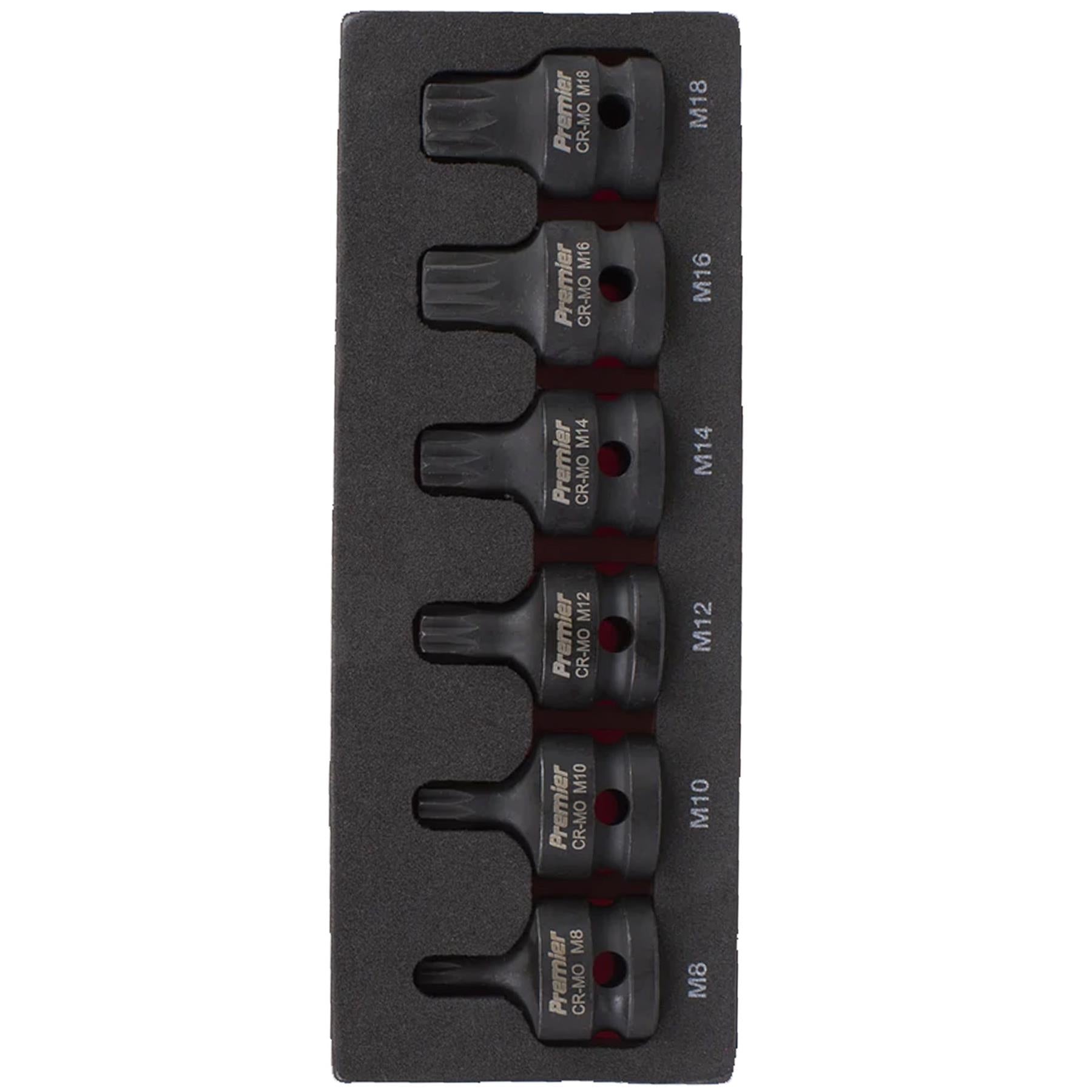 Sealey Impact Spline Socket Bit Set 6pc 1/2"Sq Drive