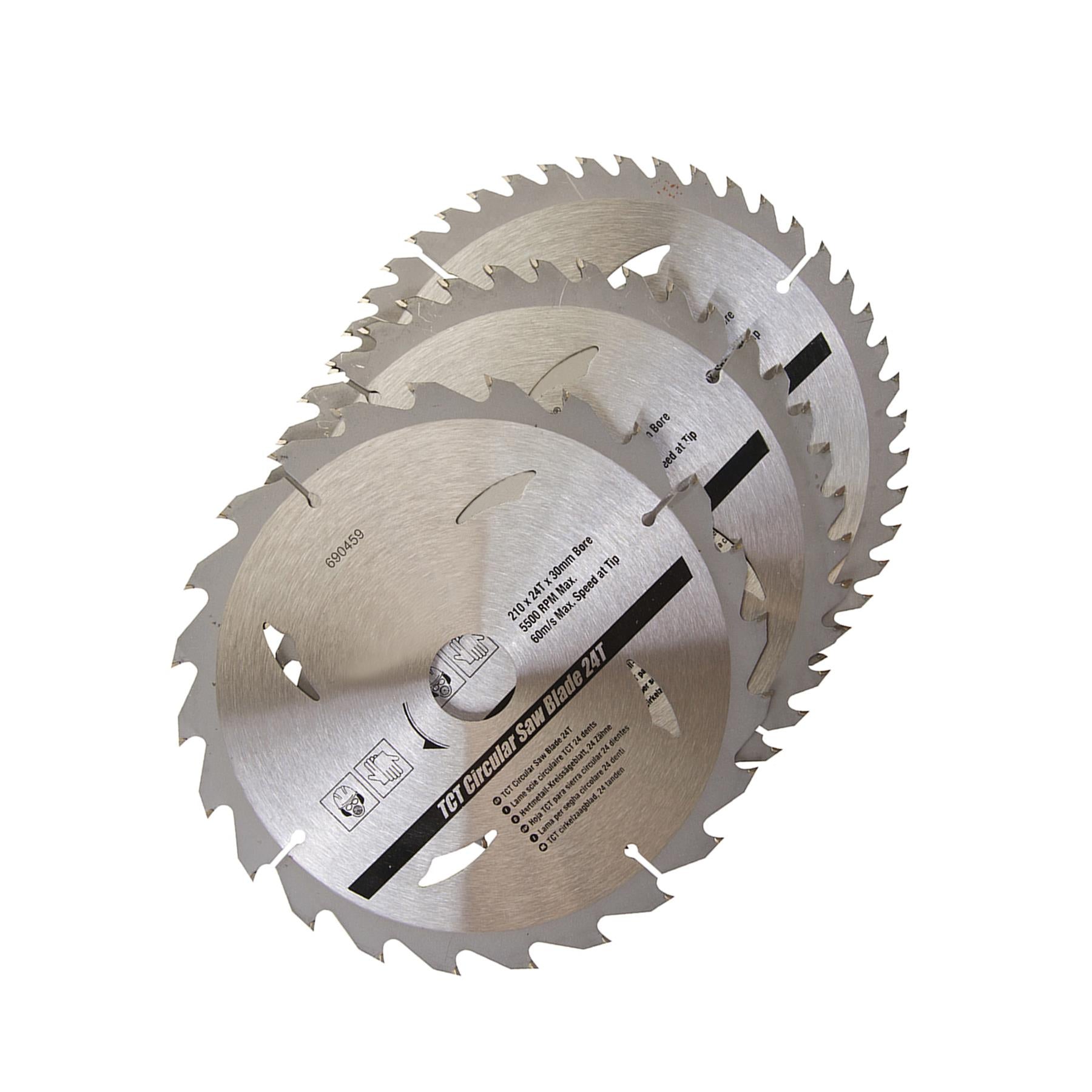 3 Piece TCT Circular Saw Blade Set 210 x 30 - 25, 16mm Rings