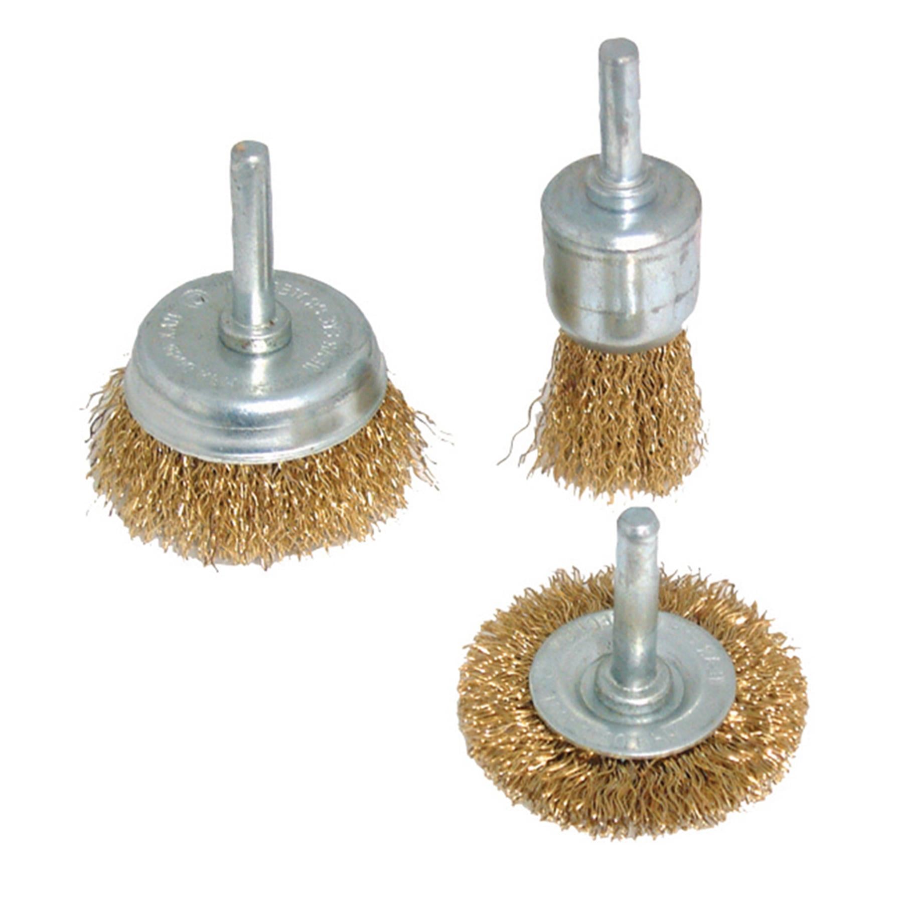 3Pce Rotary Wire End Brush & Cup Set 6mm Shank Power Drills Rust Removal